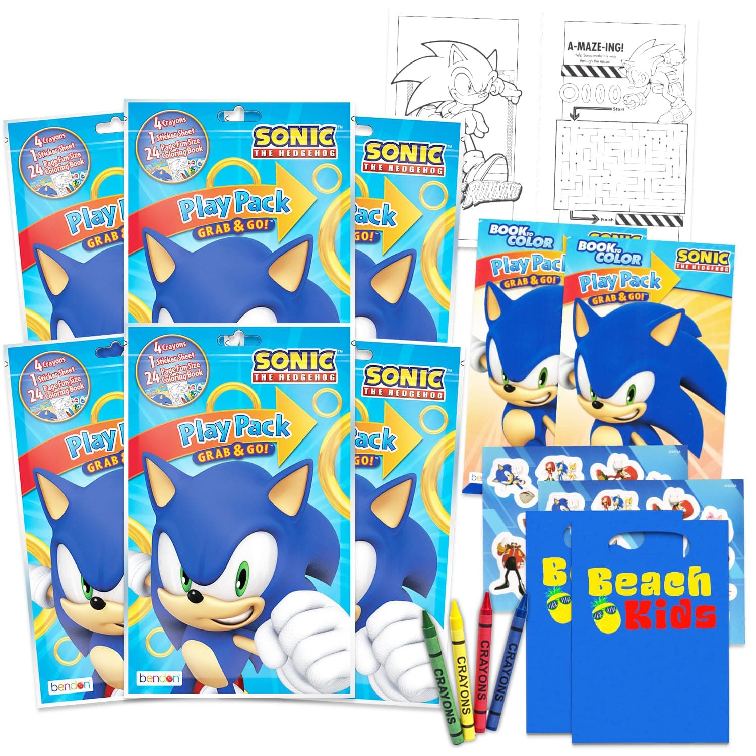 Sonic Birthday Party Favors and Supplies Set - Bundle with 6 Sonic Activity Play Packs for Boys, Girls with Mini Coloring Books, Loot Bags, and More | Sonic the Hegehog Party Favors for Kids