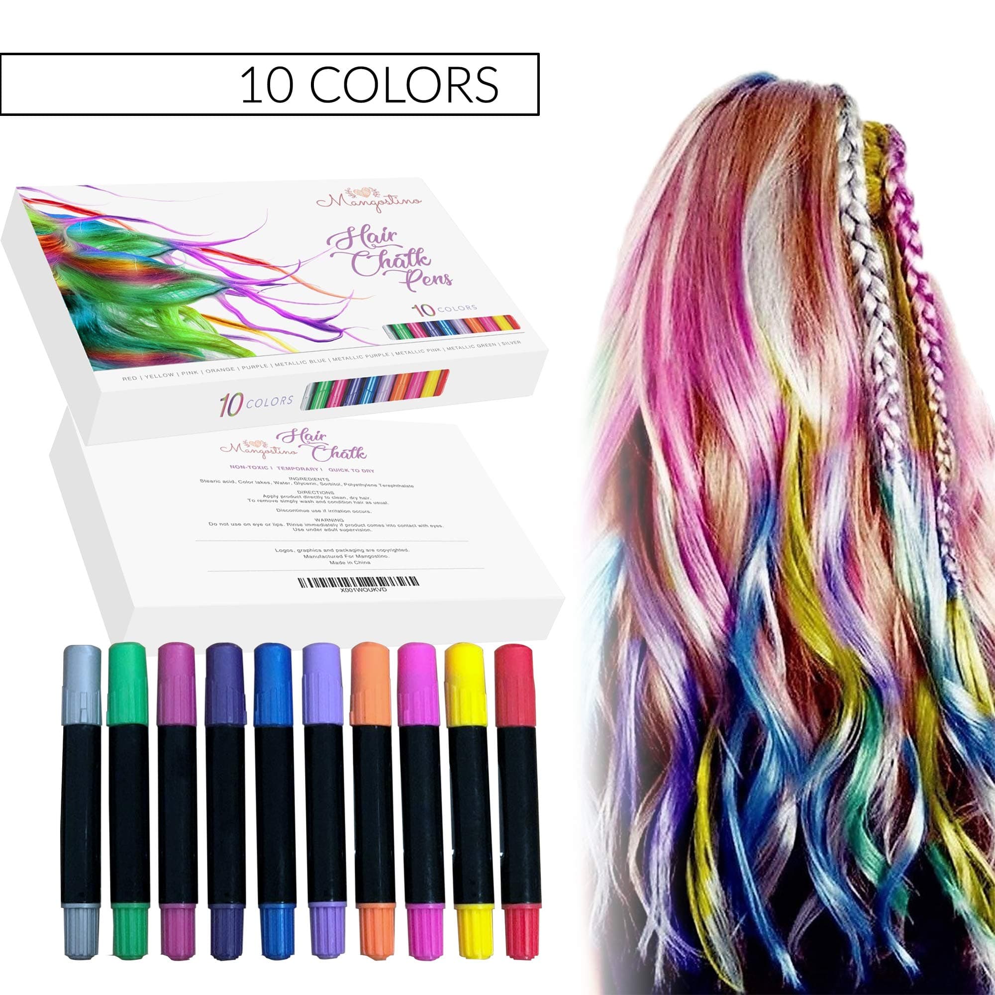 Hair Chalk for Girls With Dark Hair, 10 Colorful Temporary Hair Chalk for Kids, Ideal Birthday Gift for Teen Girls