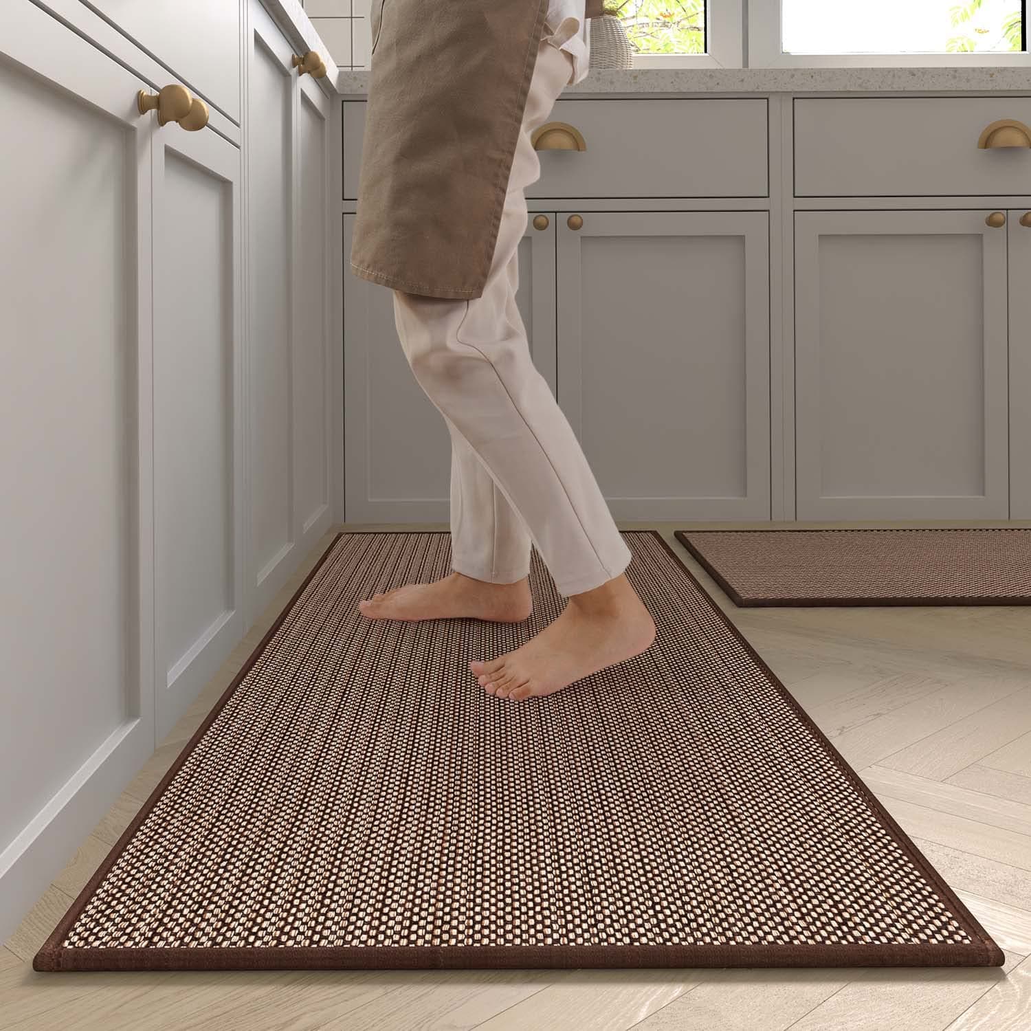 Kitchen Rugs and Mats Washable [2 PCS],Non-Skid Natural Rubber Kitchen Mats for Floor, Runner Rugs Set for Kitchen Floor,Front of Sink, Hallway, Laundry Room 17"x30"+17"x47" (Cappuccino)