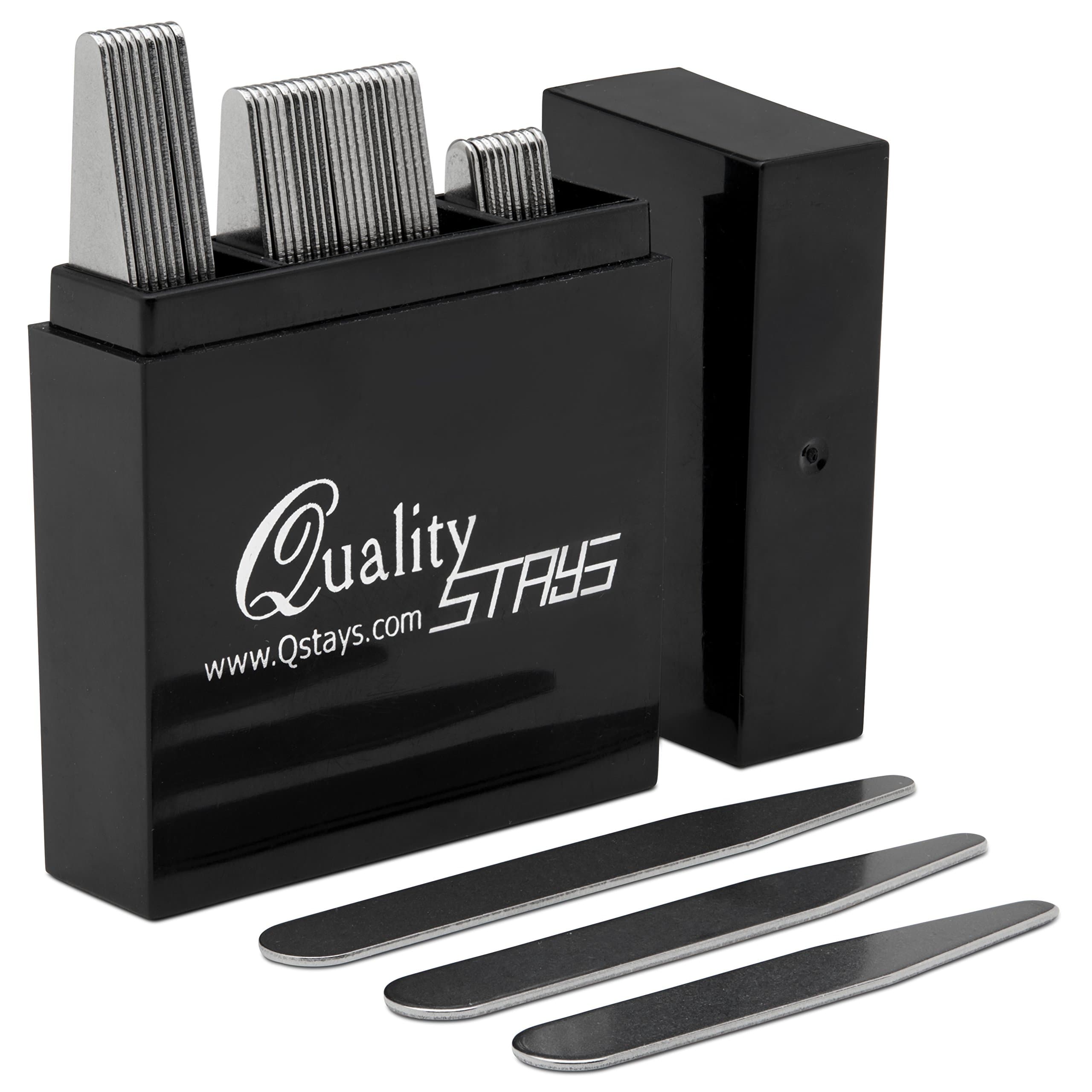 Quality Stays Metal Collar Stays - Set of 40 Collar Stays, 3 Sizes in a Divided Box, by