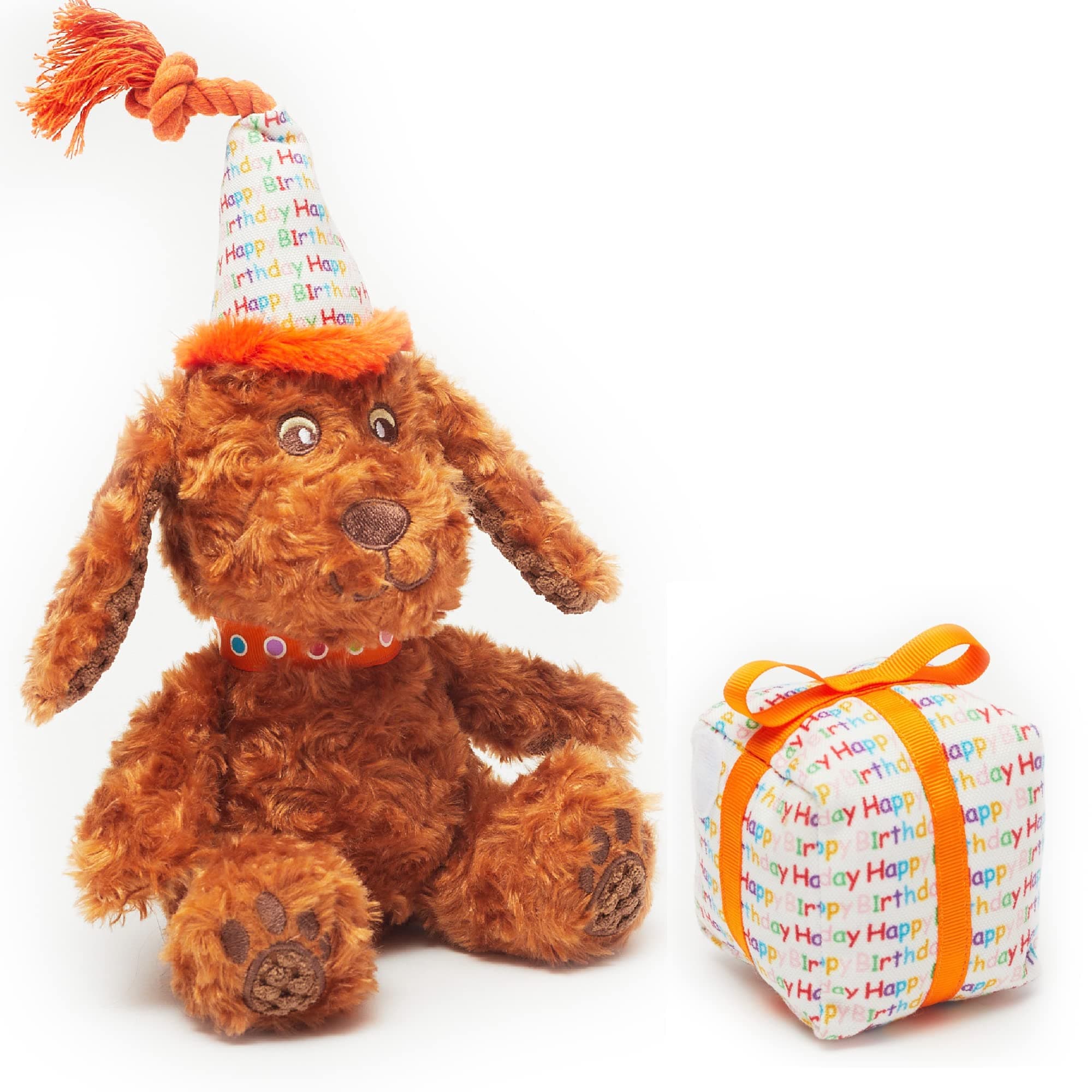 PET LONDONHappy Birthday Dog Toy - 2 Toys in 1-Plush Dog and Detachable Present- Celebrate Dog's Bday or Adoption - Soft Gift for Dog or Pup with Birthday Message, Squeaky, Great Animal Gift