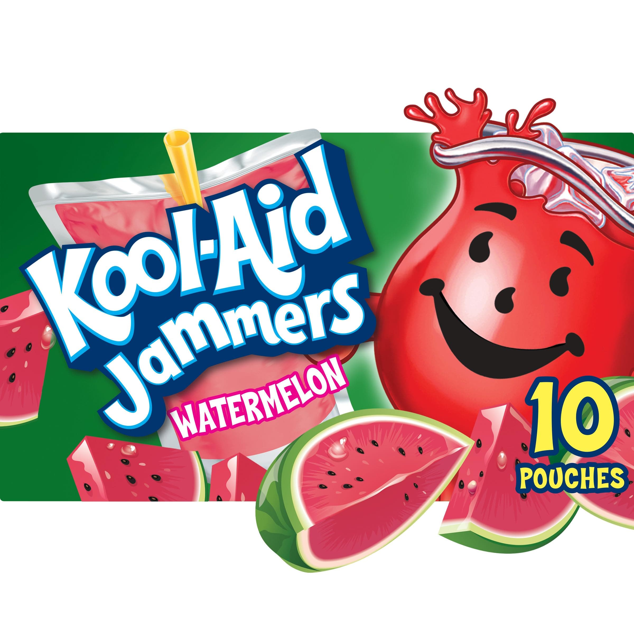 Jammers Artificially Flavored Drink, 10 Pouches, for School Lunches and On-the-Go Hydration, Watermelon Flavor, Excellent Source of Vitamin C, 6 fl oz