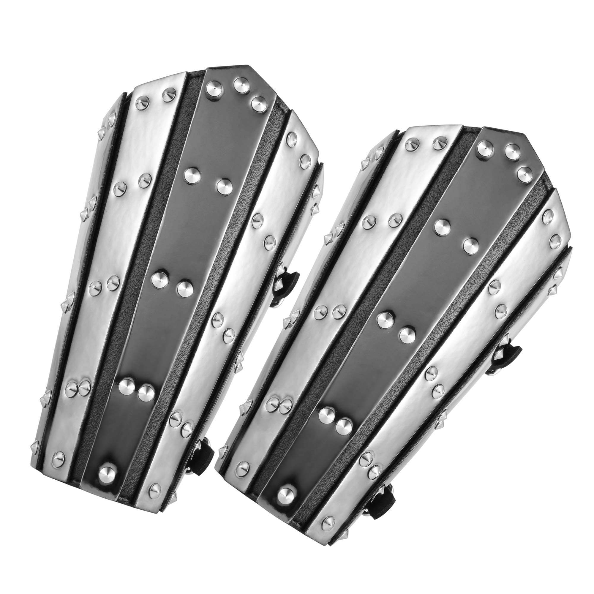 Adults Faux Leather Arm Guards - Medieval Metal Armor Style Bracers - One Size - Leather Armband Pair Black