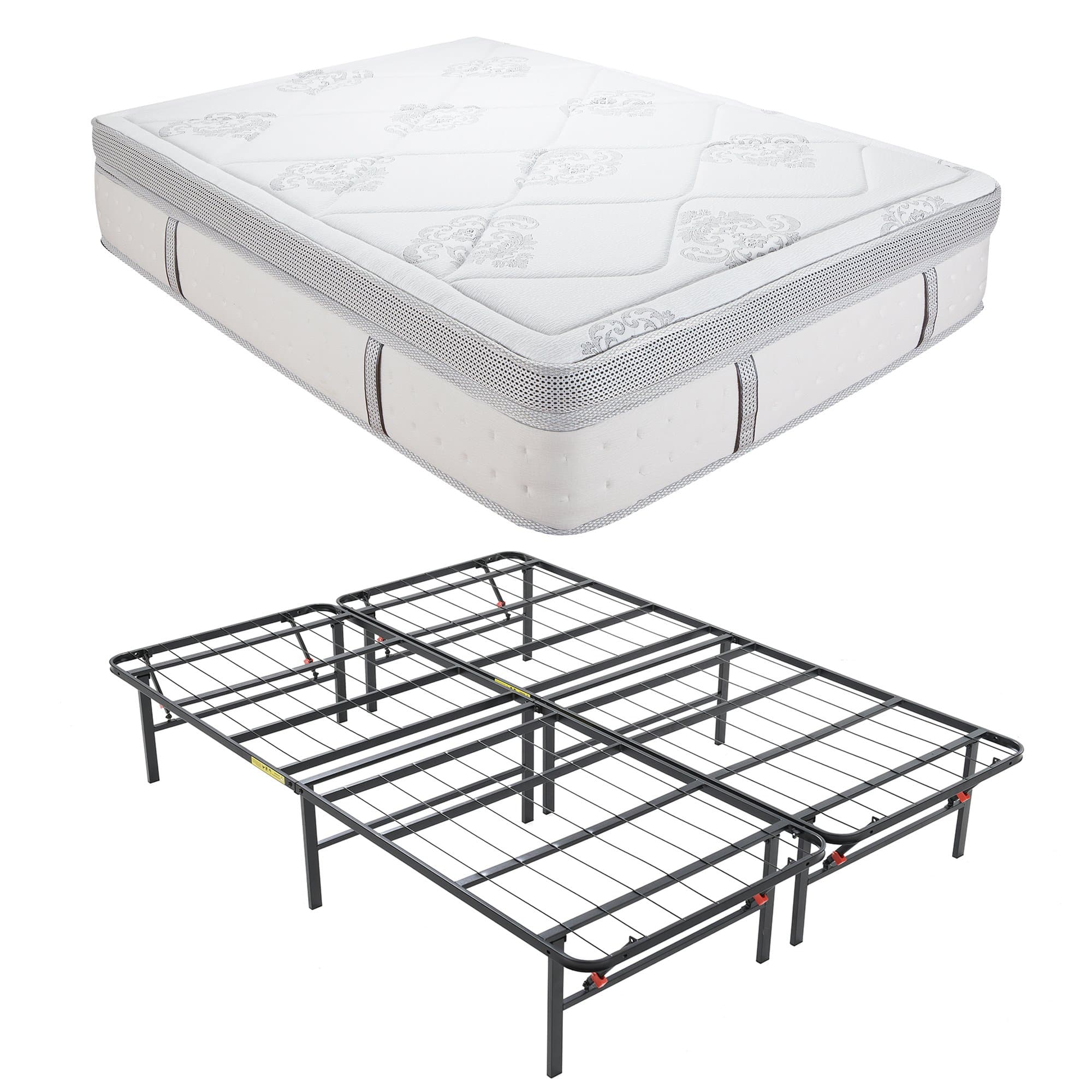 Classic Brands Gramercy Euro-Top Cool Gel Memory Foam and Innerspring Hybrid 14-Inch Mattress & Hercules Heavy-Duty Platform Metal Bed Frame - Full