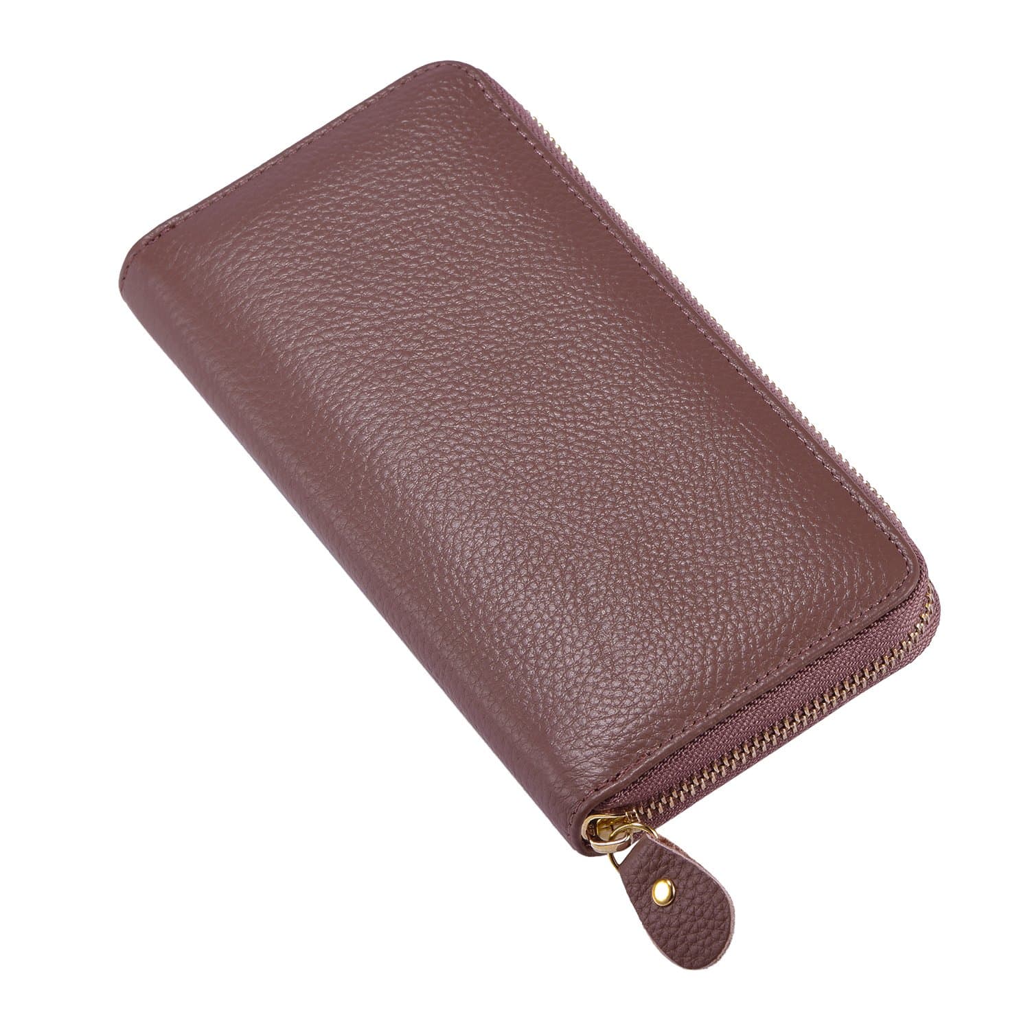 Leather Purse Wallet for Women Coins Notes Cards compartments with Zip Brown