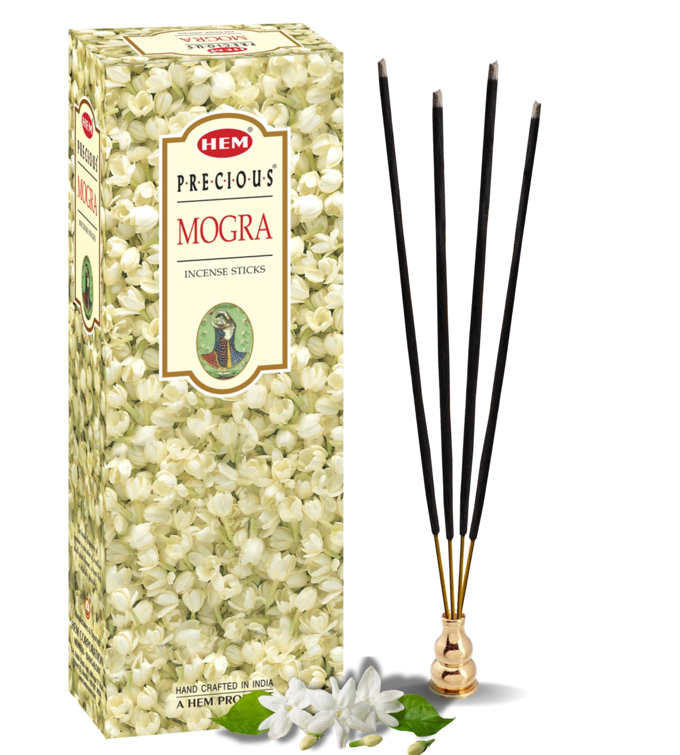 Hem 6 Pack 20 Stick Precious Mogra - Box Of Six 20 Stick Tubes, 120 Sticks Total - Hem Incense