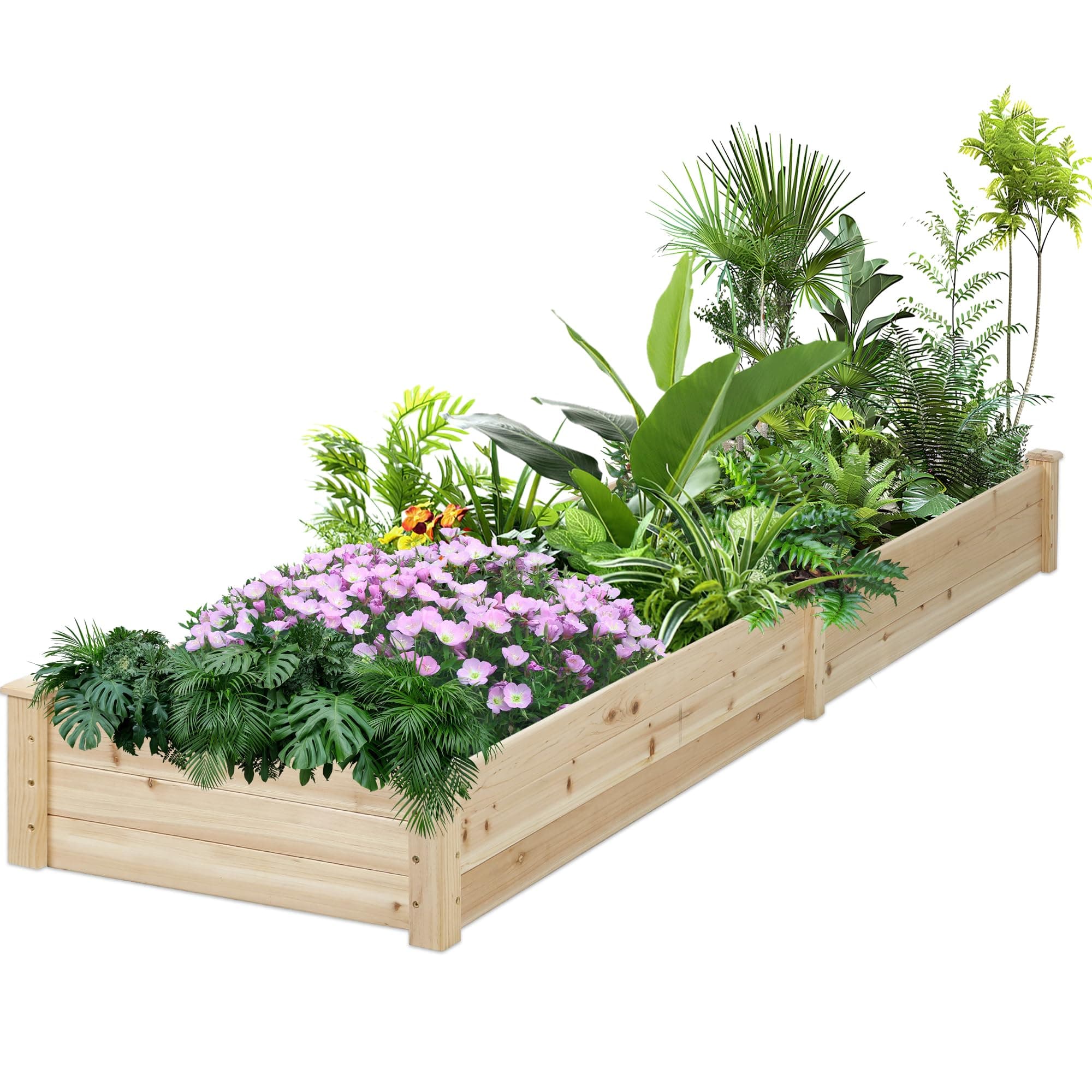 8 Feet Outdoor Wooden Raised Garden Bed, Elevated Planting Planter Box Kit for Vegetables Fruits Grow Yard Gardening, Natural