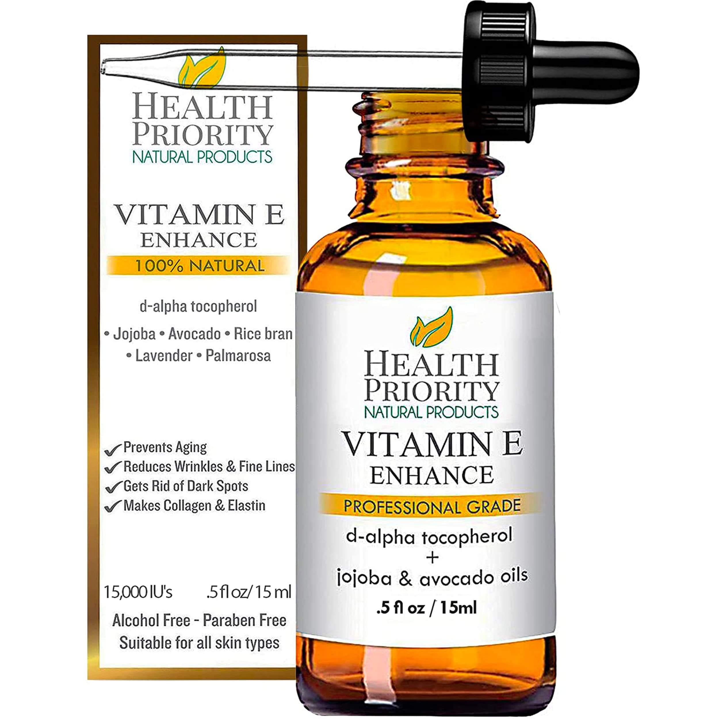 100% All Natural & Organic Vitamin E Oil For Your Face & Skin - 15,000/30,000 IU - Reduces Wrinkles, Lightens Dark Spots, Heals Stretch Marks & Surgical Scars. Best Treatment for Hair, Nails, Lips