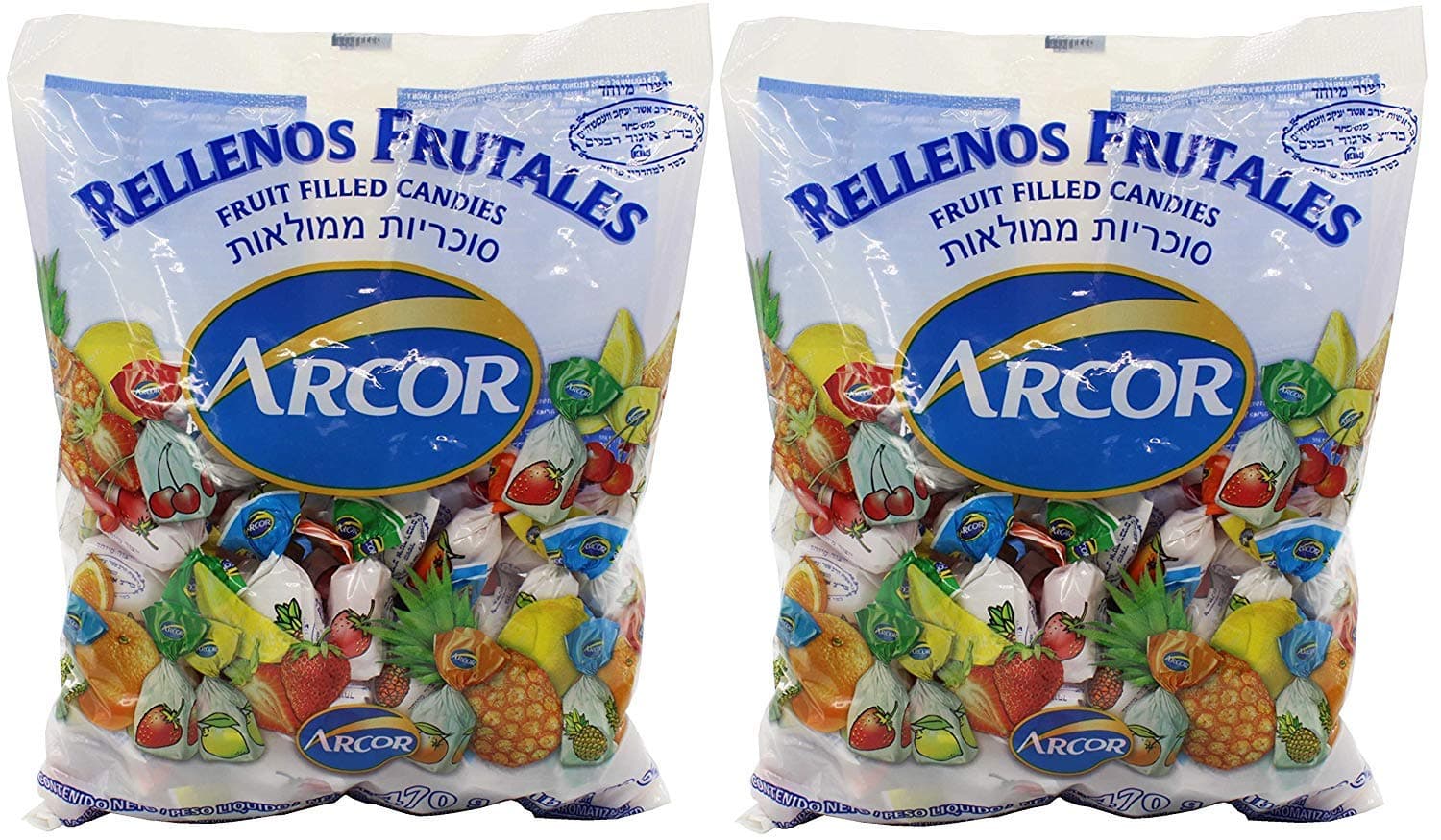 Arcor Kosher Assorted Fruit Flavored Hard Candy with Chewy Centers 470-grams Bag = Total 940-grams (2.072lb) (Pack of 2)