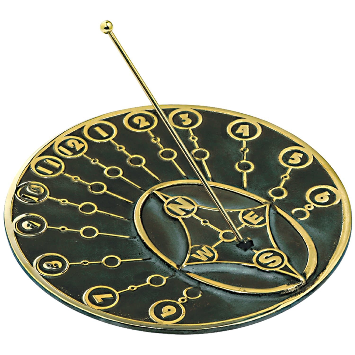 Rome 2309 Modern Times Sundial, Solid Brass with Verdigris Highlights, 10-Inch Diameter