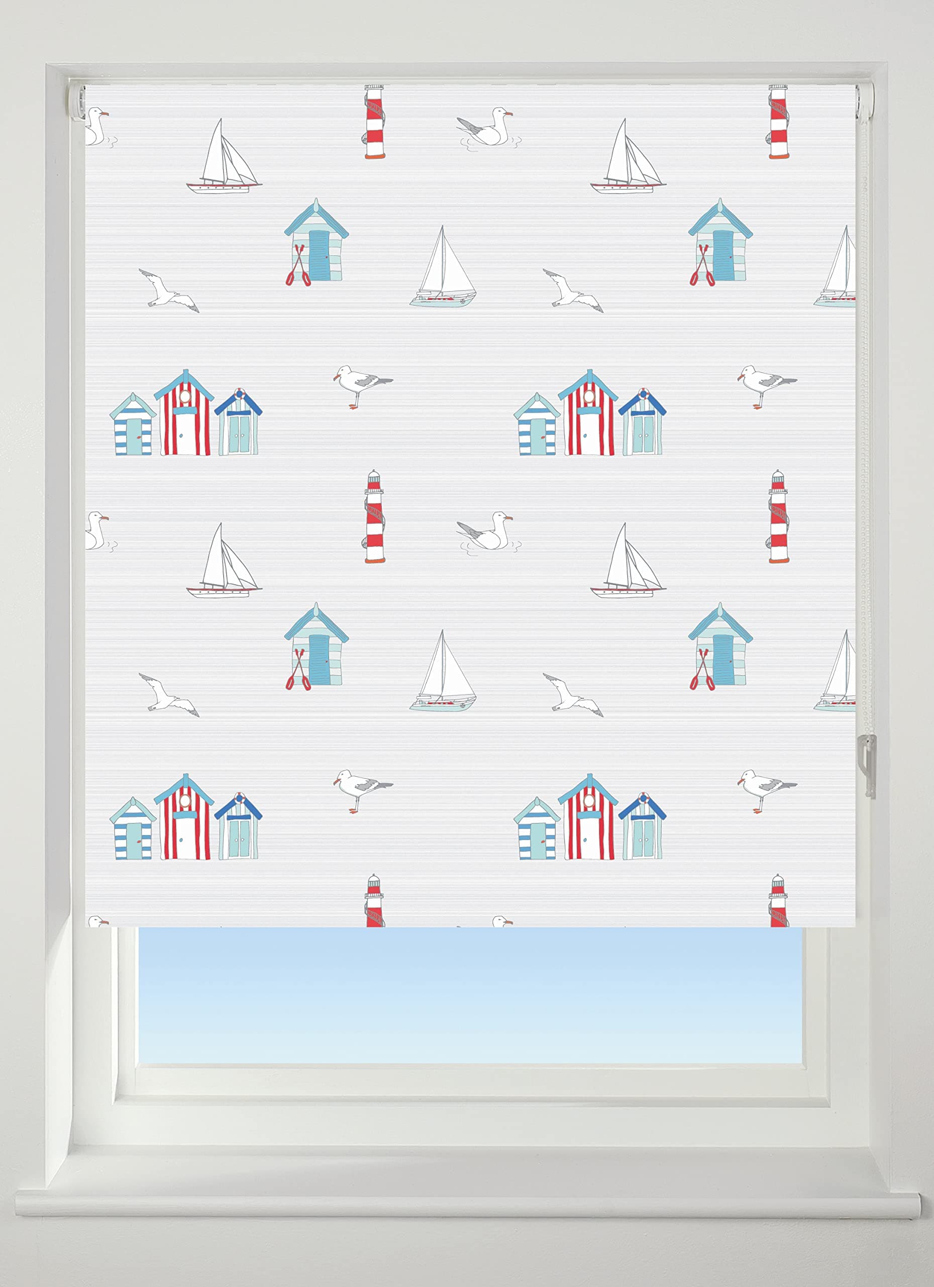 ABC Decor Beach Huts and Boats Blackout Roller blind, (120 cm Wide)