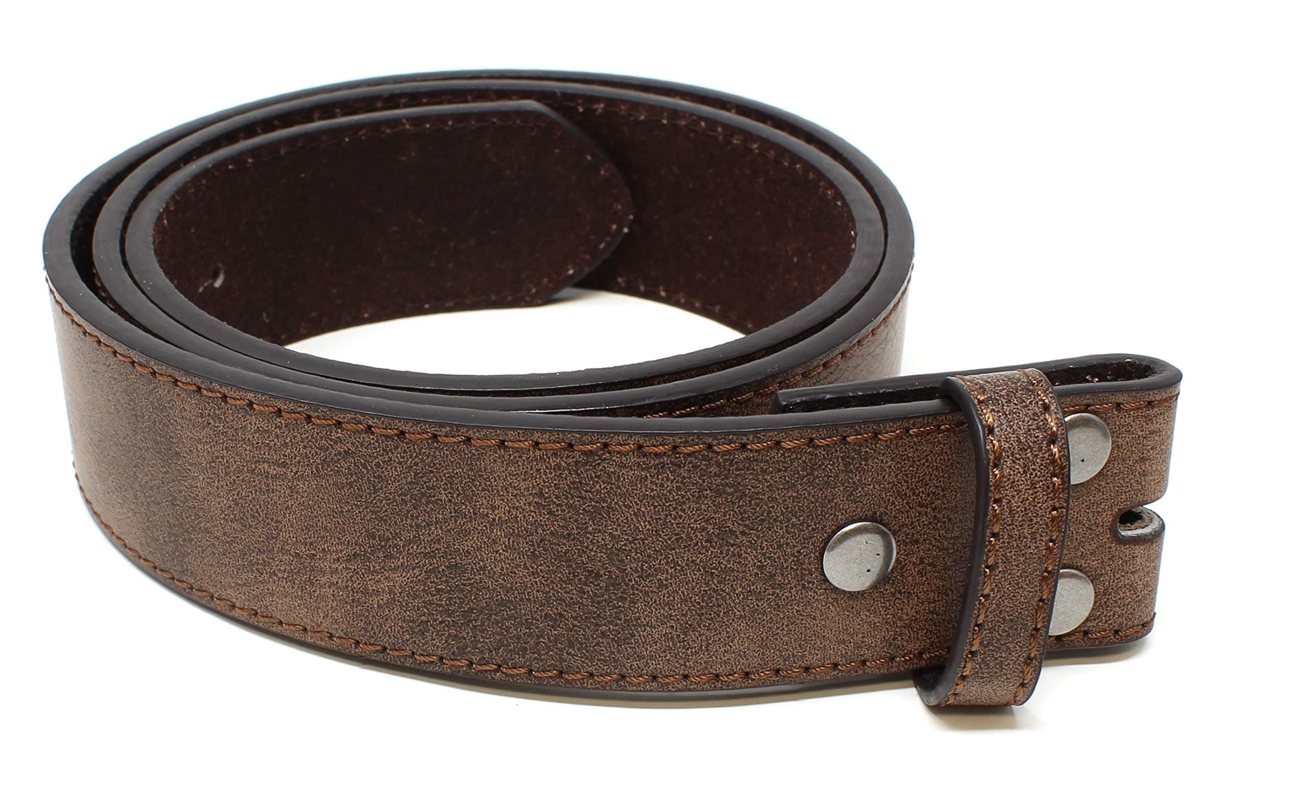 Leather Belt Strap with Vintage Distressed Texture 1.5" Wide with Snaps and without Buckle