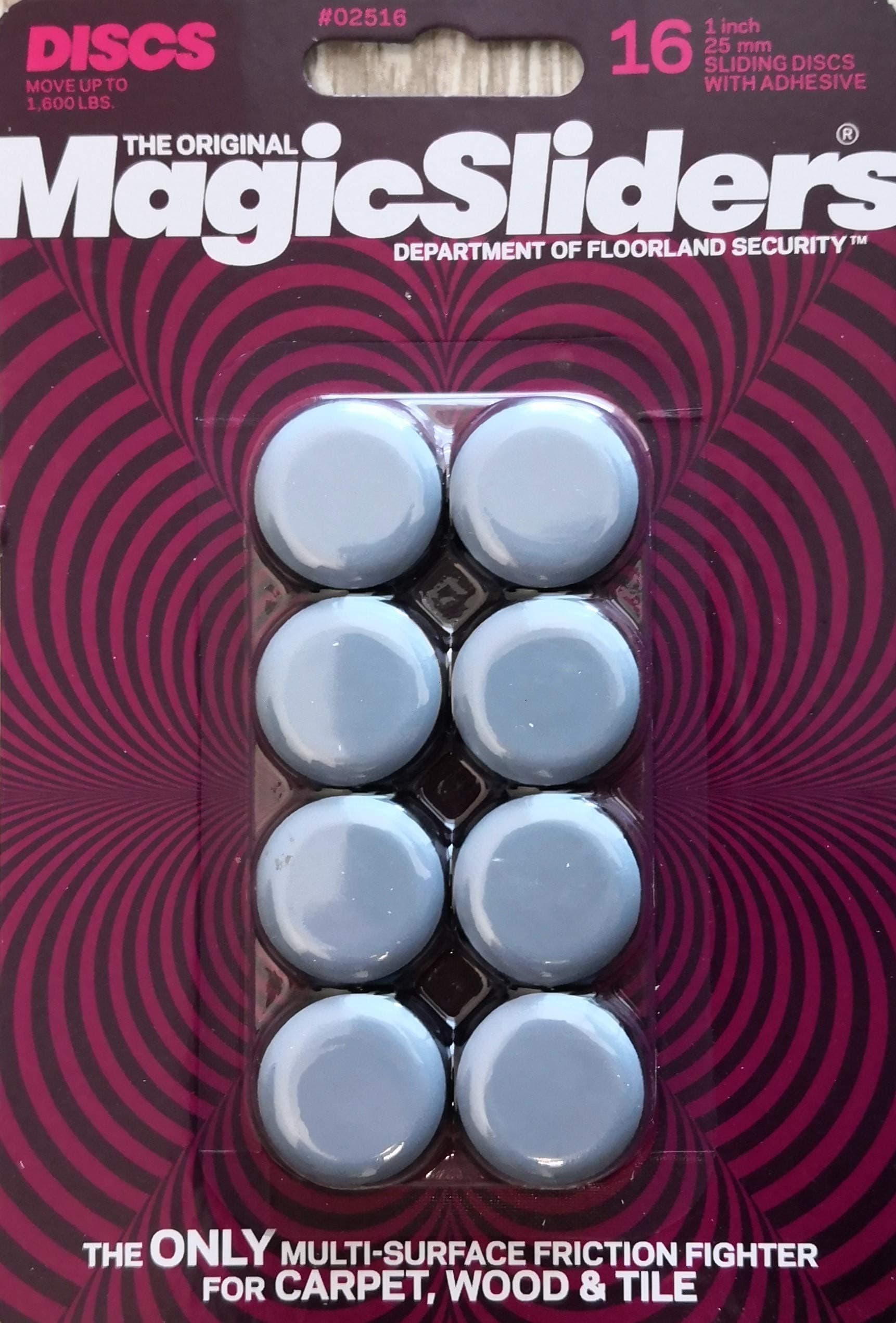 MAGIC SLIDERS - 1 Inch Round 16 Pack - Self-adhesive Furniture Disc Pad Sliders for Household Furniture to Protect Surfaces, Wood, Tile, Carpet, and Vinyl Floors | Smooth Gliding Easy to Apply