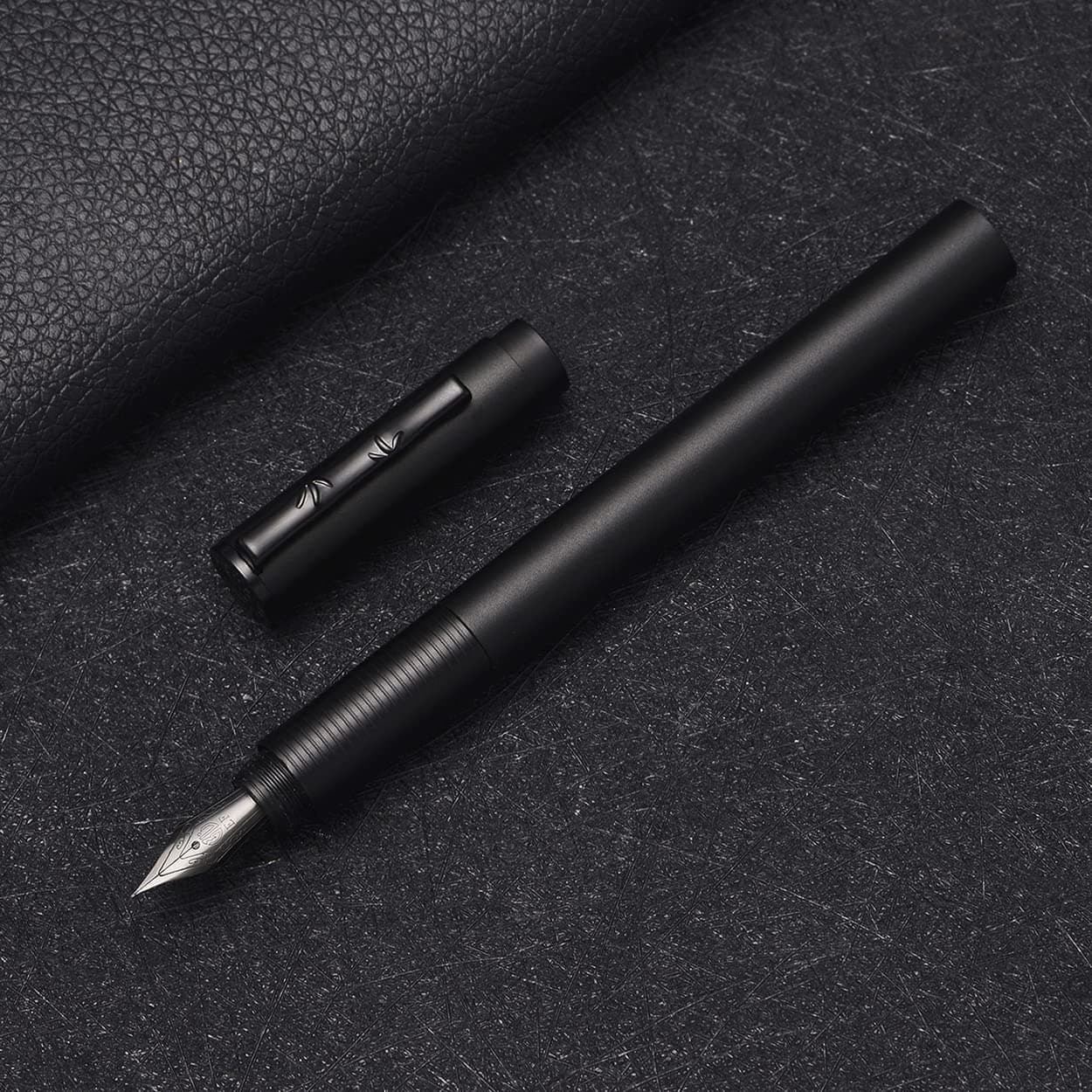 erofa Hongdian H3 Fountain Pen Titanium Black EF Nib with Bamboo Pen Clip, Black Aluminum Alloy Writing Pen