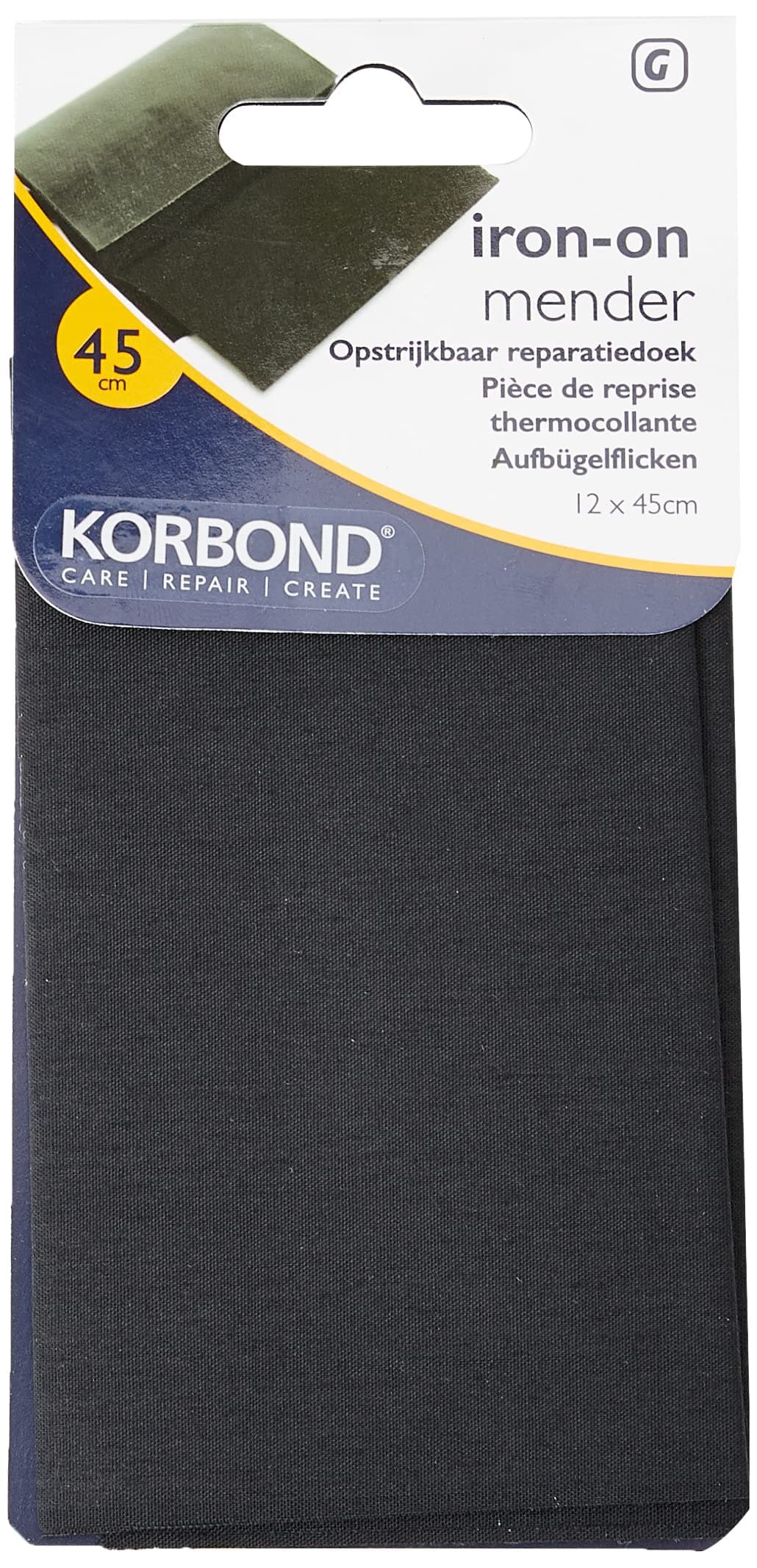 KORBONDCotton Extra Wide Iron On Mender ā Black - 12cm x 45cm ā Invisible Permanent Mending ā No Sewing Required - Ideal for Clothes & Garments: Trousers, Dresses, Jeans, Jumpers, Linen, School