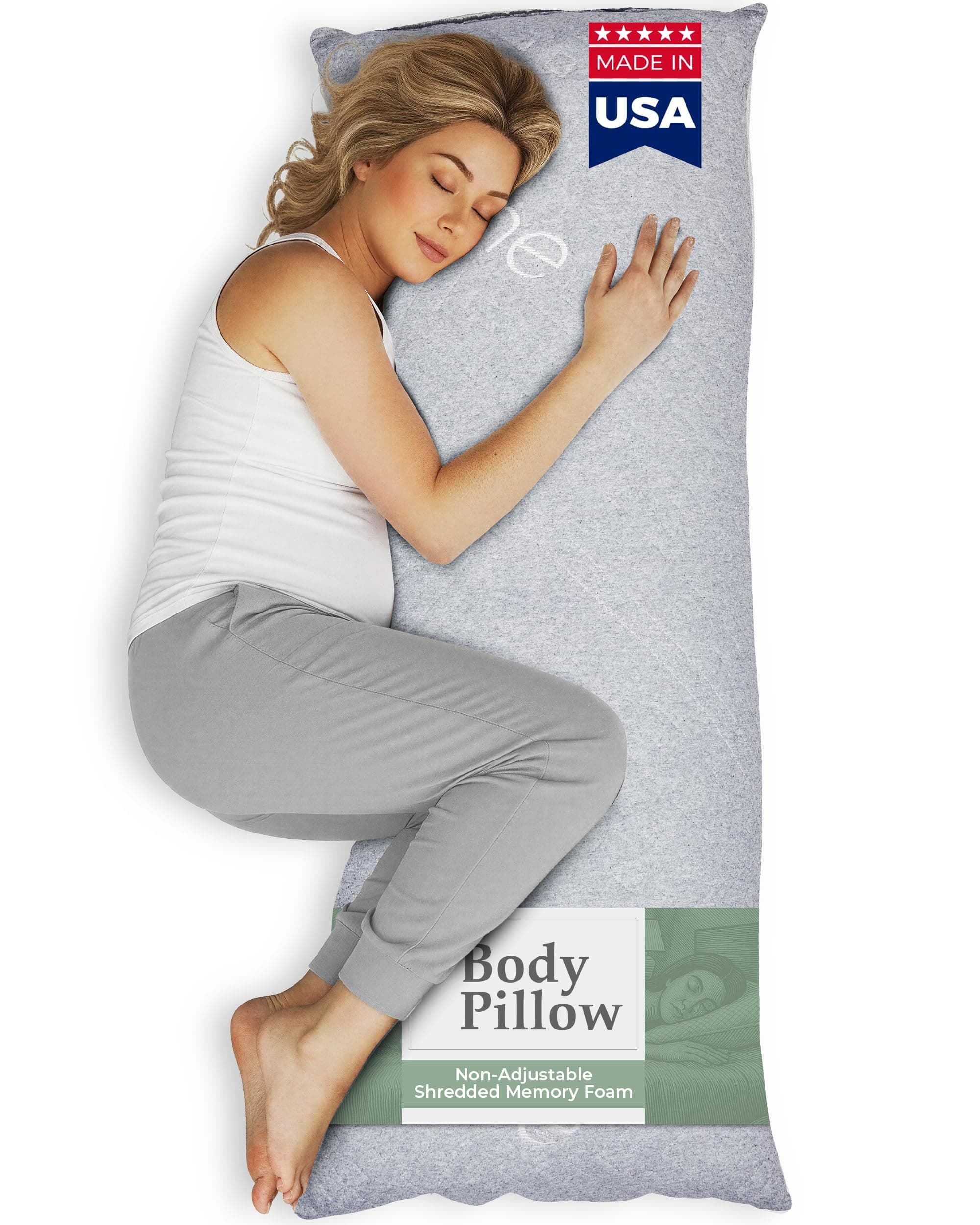 Long Body Pillow for Adults - Big 20x54 Pregnancy Pillows w/Shredded Memory Foam & Cooling Pillow Cover - Cuddle Firm Maternity Side Sleeper Pillow Insert to Hug for Bed - Grayy