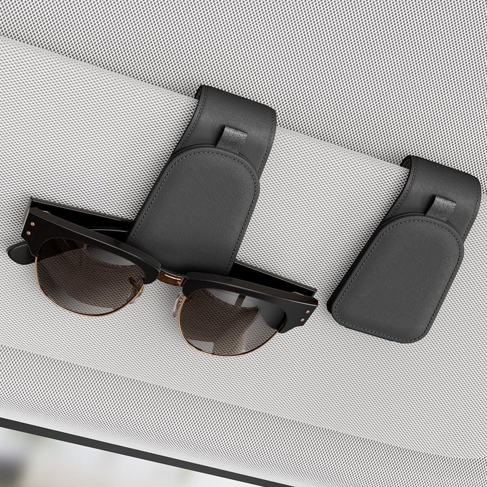 Sunglass Holder for Car Visor, Suede Cloth Magnetic Sunglass Organizer for Car Accessories, 2 Packs, Black