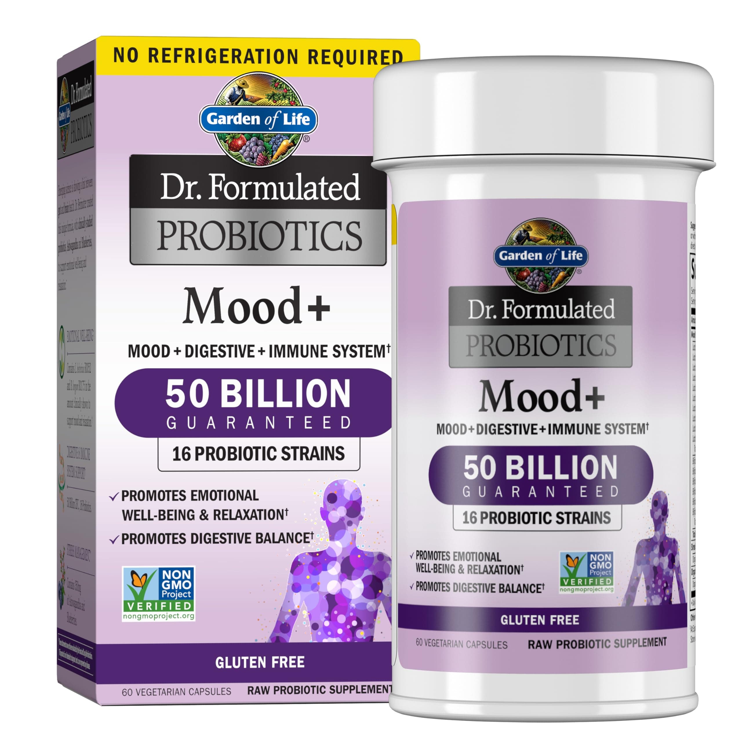 Probiotic and Mood Supplement - Dr. Formulated Mood+ for Digestive and Gut Health, Shelf Stable, 60 Capsules