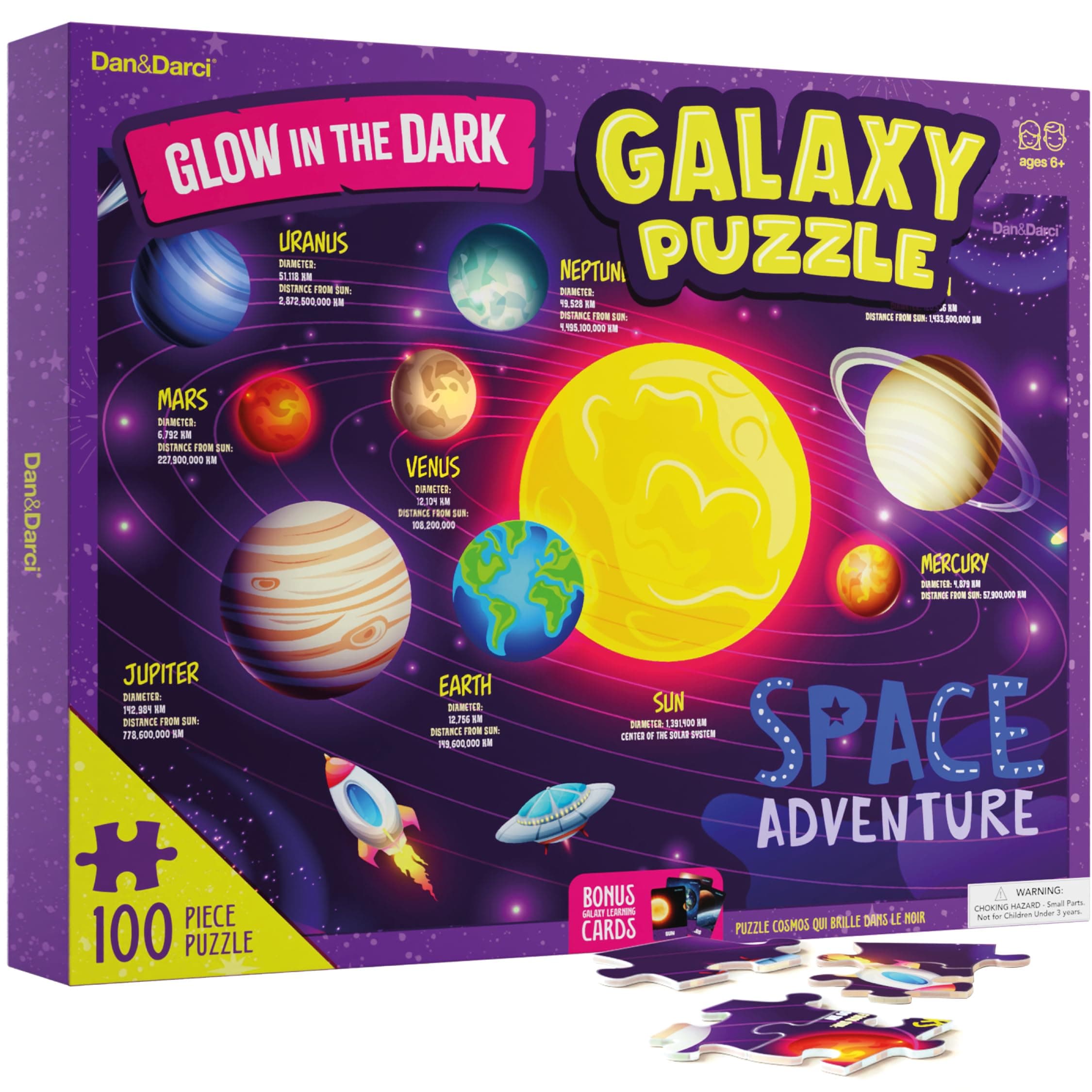 Glow in The Dark 100 Piece Galaxy Puzzle for Kids - Space Jigsaw Puzzles Toys for Boys & Girls Ages 6-8 - Christmas Birthday Gifts for Age 6 7 8 Year Old Toddler Boy Girl Gift - Planet Toy