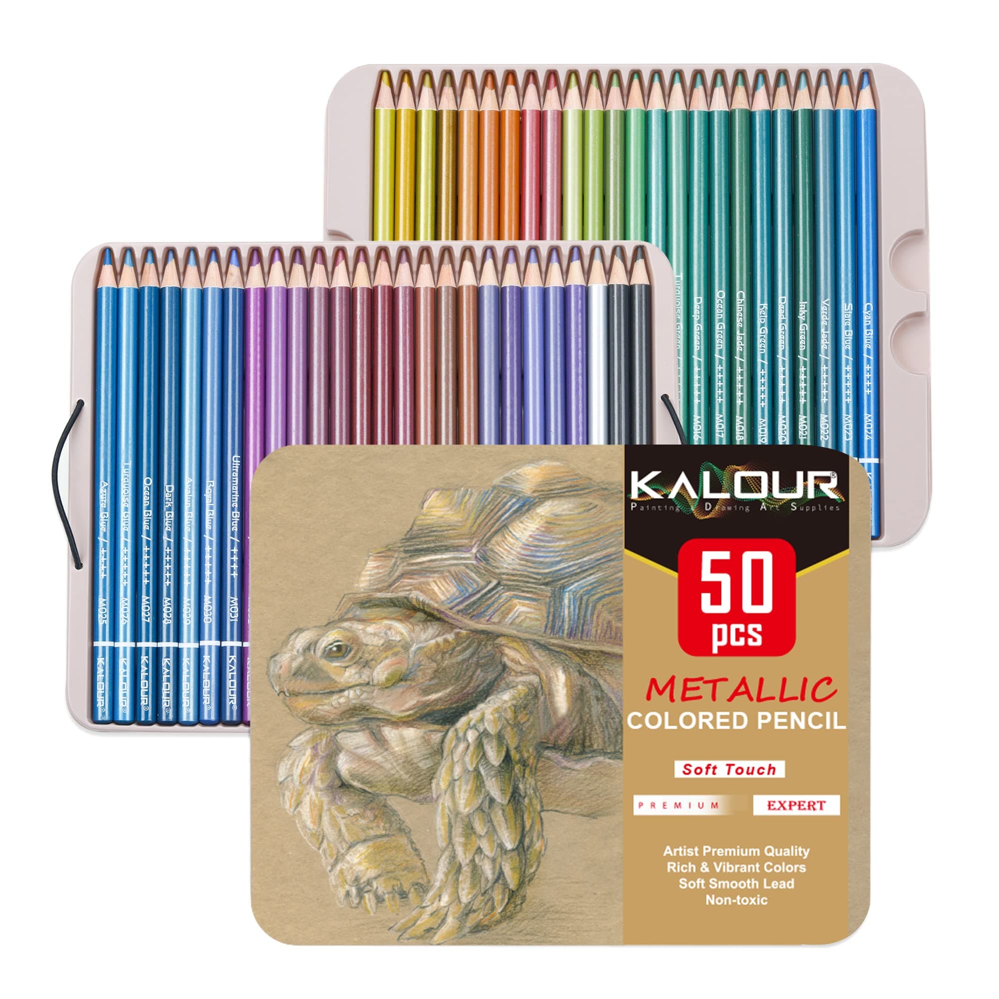 Pro Metallic Colored Pencils,Set of 50 Colors,Artists Soft Core with Vibrant Color,Ideal for Drawing Sketching Shading,Coloring Pencils for Adults Kids Beginners