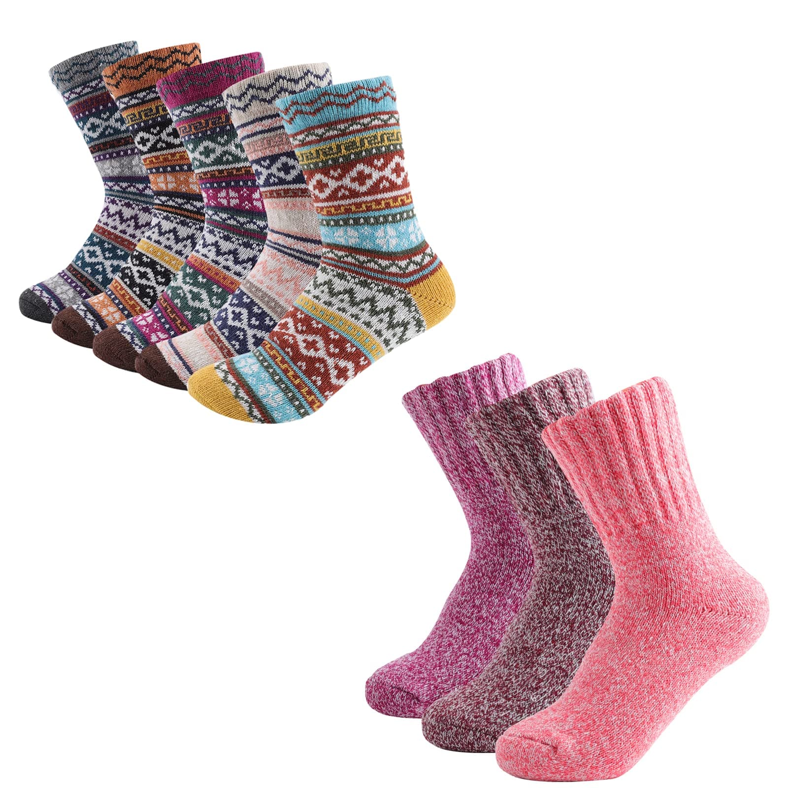 Taotique Warm Socks, 8 Pairs Women Wool Socks for Winter Soft and Thick Knit Cozy Crew Socks Christmas Socks