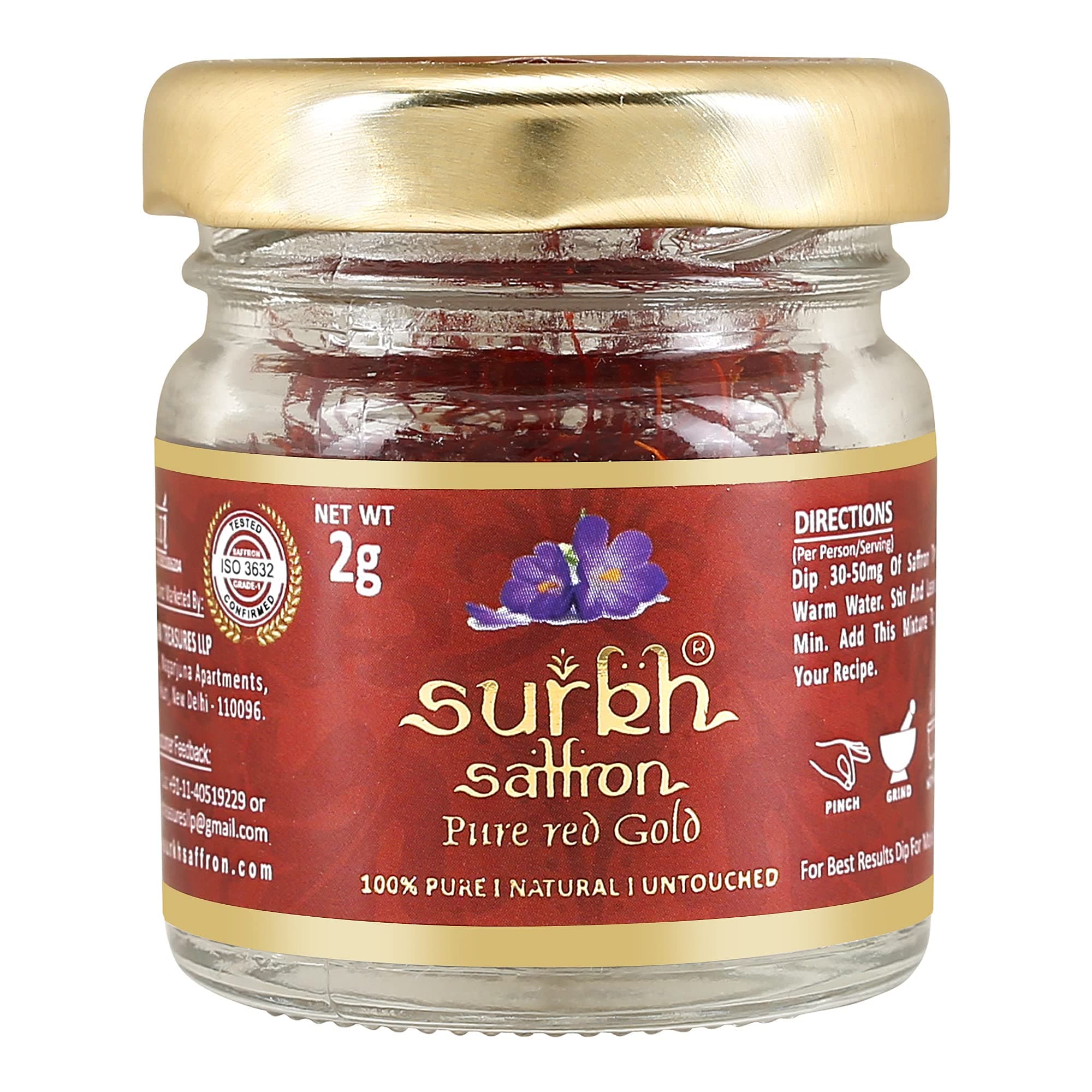 Surkh Saffron - 100% Pure, Natural I Premium Pack - A++ Grade I Untouched Original Saffron / Kesar- 2 Gram (Pack of 1)