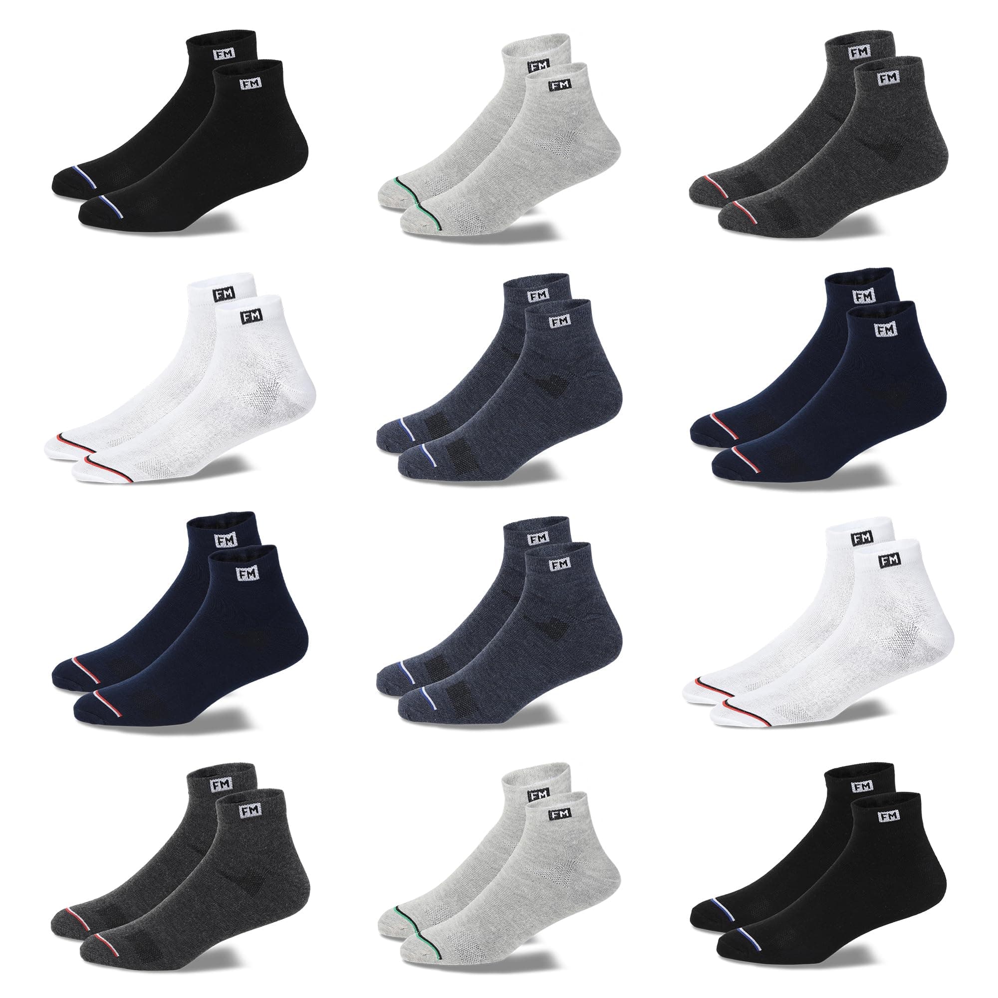 12 Pairs Sports Ankle Cotton Socks | Free Size| Breathable| Daily Use| Multicolor| 12 Pairs|