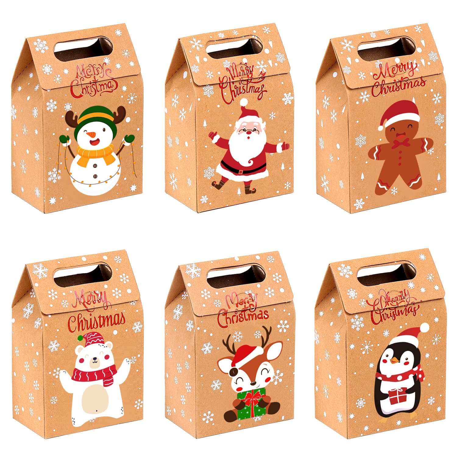 Christmas Kraft Paper Gift Boxes 24pcs Xmas Goodies Treat Candy Bags Boxes for Christmas Party Favor