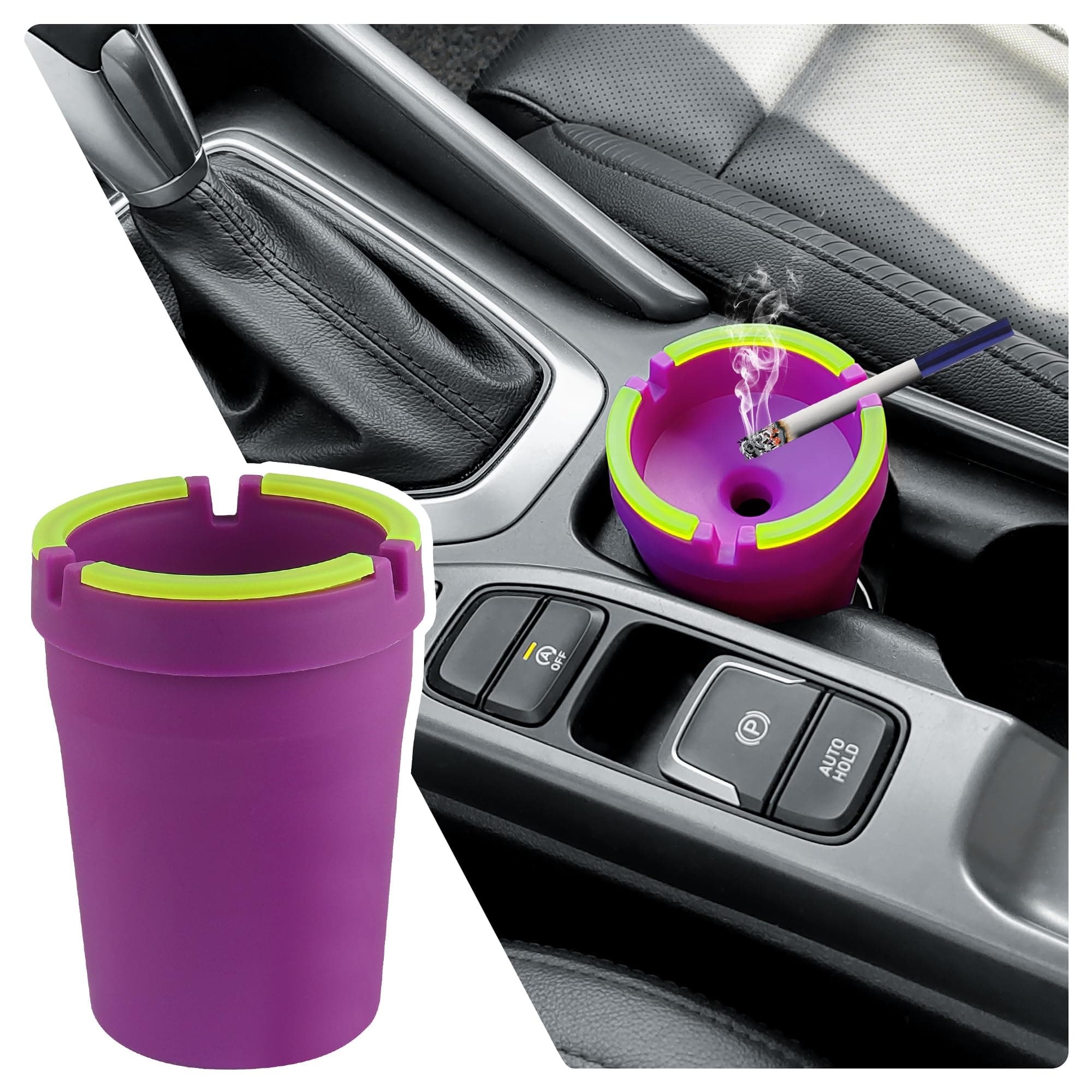 Glow in The Dark Ashtray,Portable Car Ashtrays for Cup Holder Smell Proof,Multifunctional Ashtray with Lid Smell Proof for Car Truck SUV Keep Car Interior Accessories Tidy (Purple)