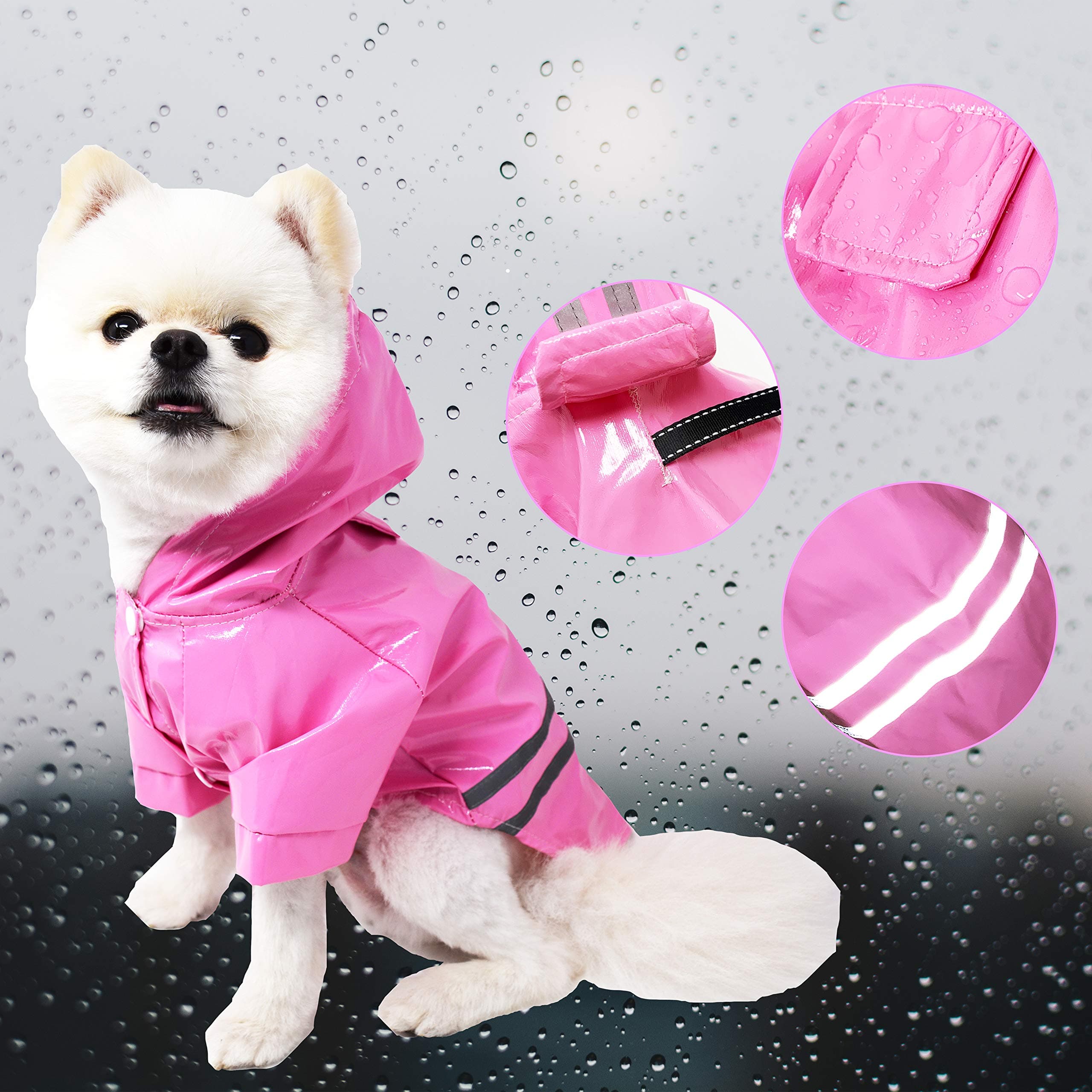 Duotopia Dog Raincoat Waterproof Coats for Dogs Lightweight Rain Jacket Breathable Rain Poncho Hooded Rainwear with Safety Reflective Stripes (XL, Pink)
