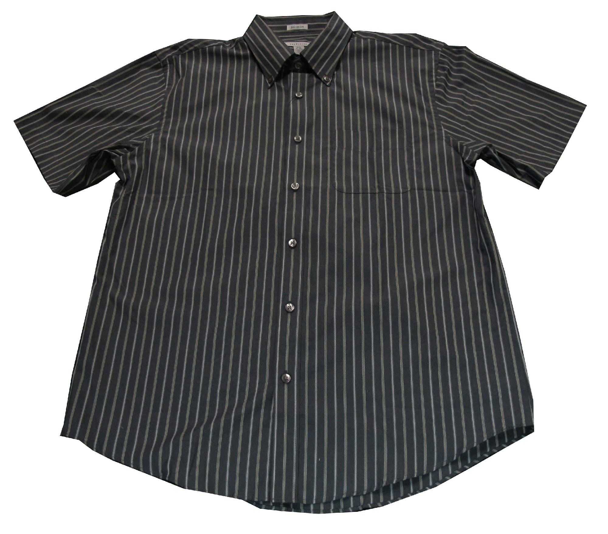 Van Heusen Men's Size Medium Short Sleeve Button Up Shirt Striped Gray