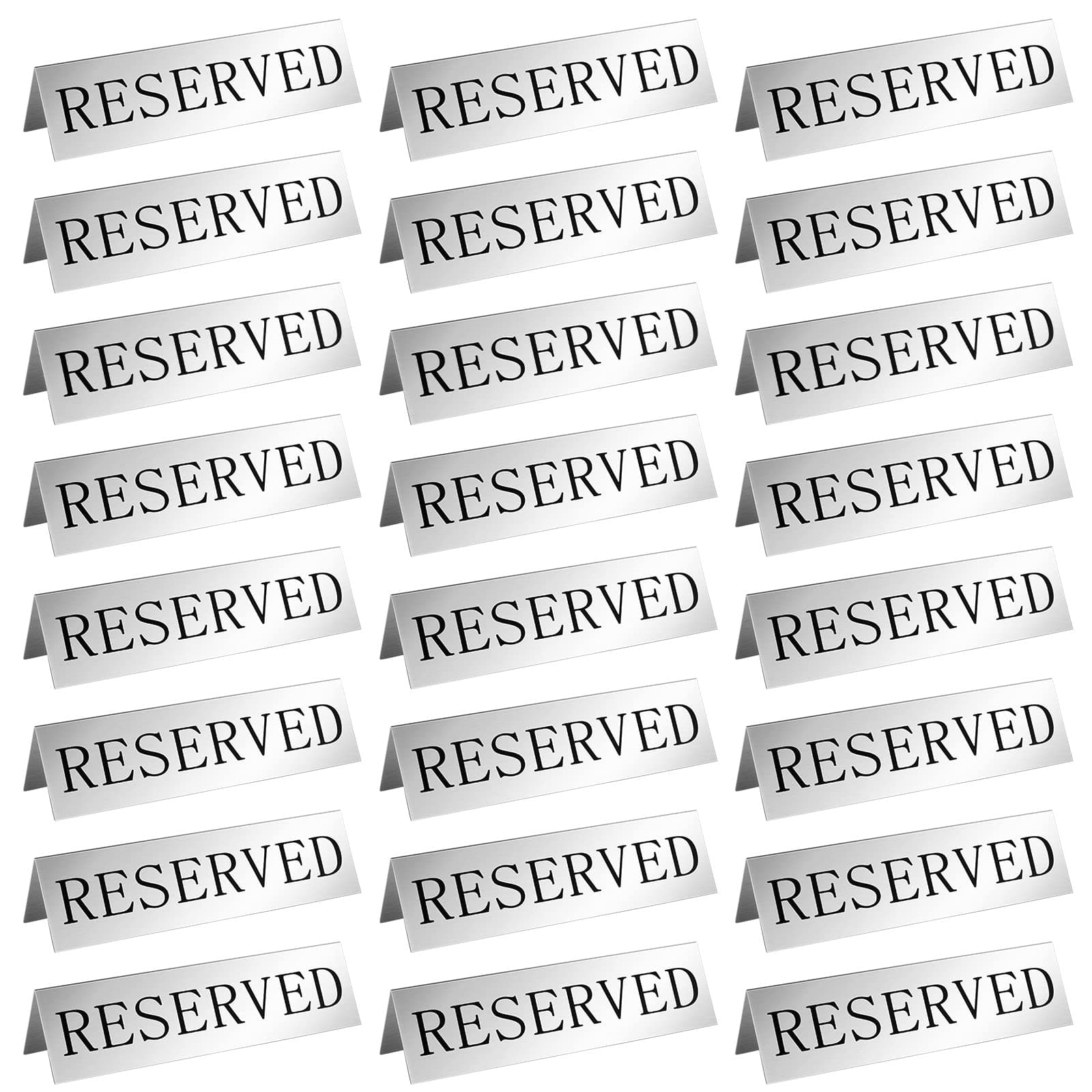 Peryiter Metal Reserved Table Signs Metal Reserved Sign Double Sided Table Stand Tents Seating Tent for Wedding Restaurant Ceremony, 5.91 x 3.15 Inch(Silver,24 Pcs)