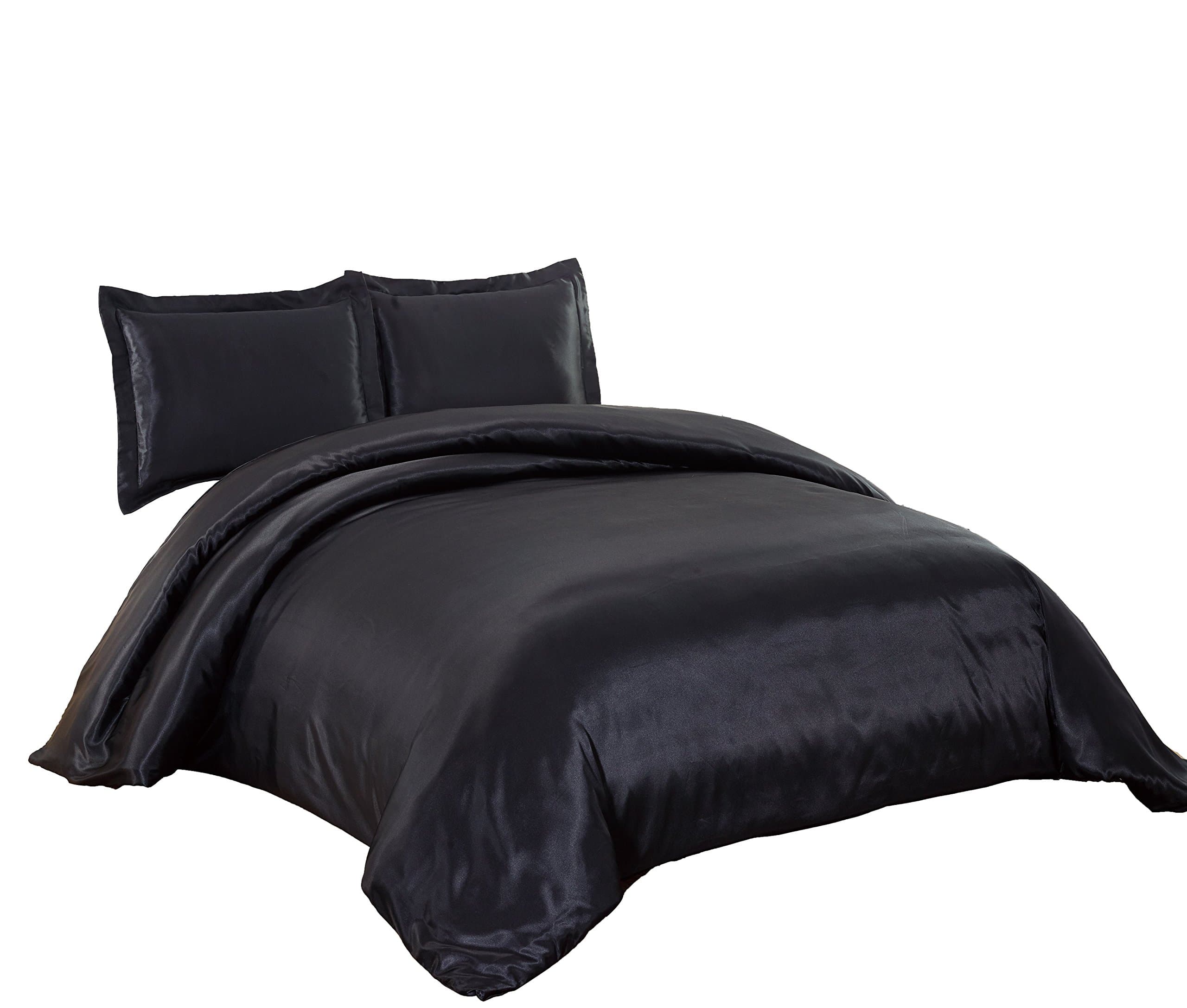 Chezmoi Collection 3-Piece Silky Bridal Satin Duvet Set King, Black