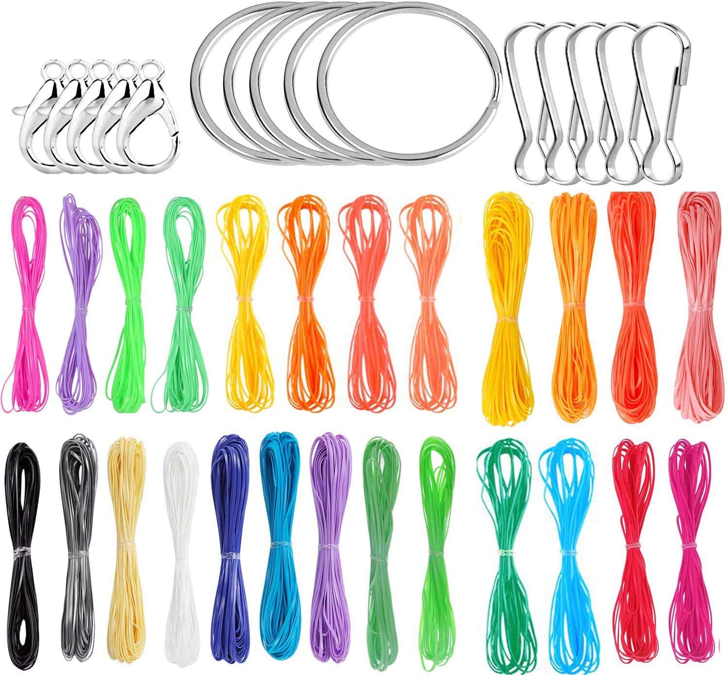 24 Colors Plastic Lacing Cord, Gimping Bracelet Making Scoubidou Strings DIY Craft Lacing String for Bracelet DIY Craft Jewelry Making with 58pcs Snap Clip Hooks.