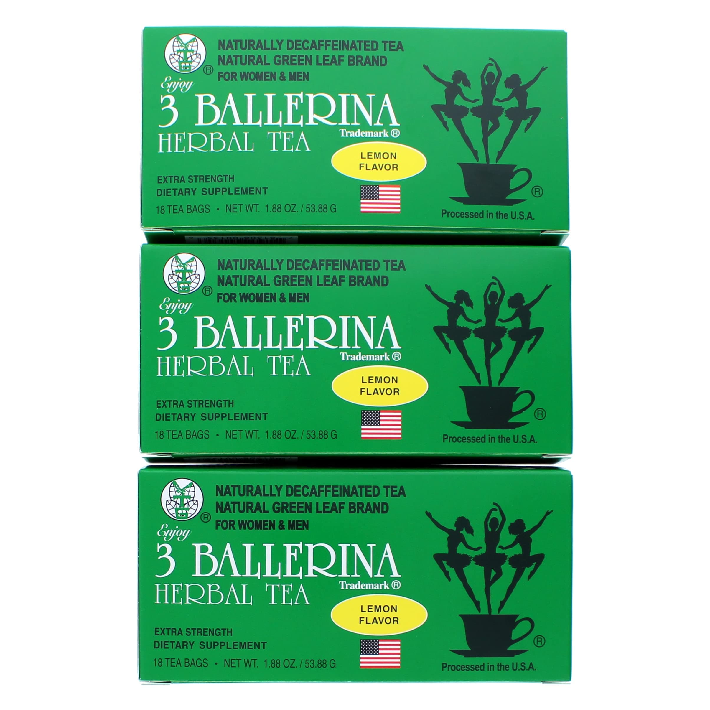 3 BALLERINA TEA DIETERS DRINK EXTRA STRENGH LEMON FLAVOR (3 boxes, 18 tea bags , 1.88 oz ）