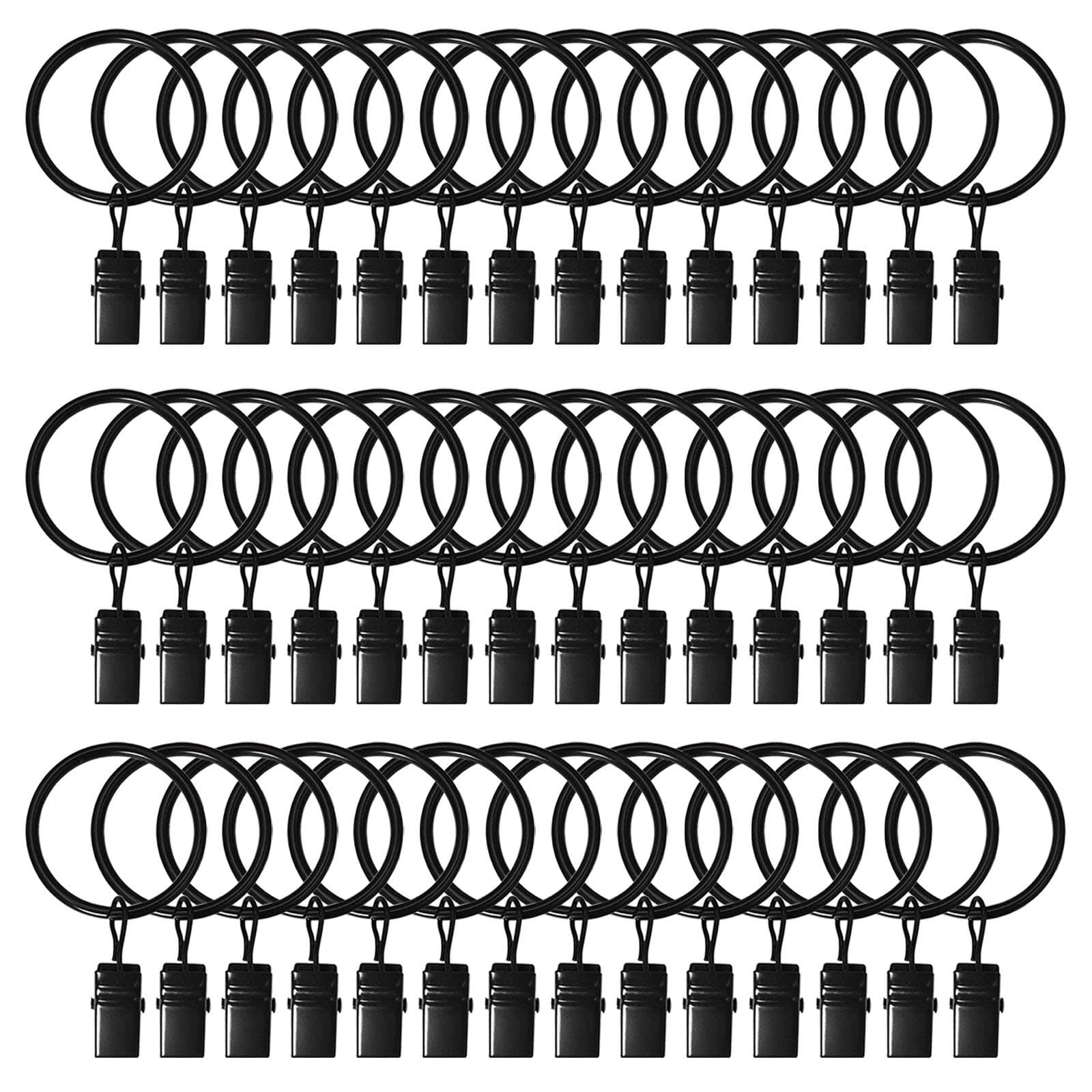 42 Pack Curtain Rings with Clips 1.26" Interior Diameter,Metal Drapery Ring with Clips Compatible with up to 1 inch Drapery Rod,Strong Vintage Decorative Rustproof Drapery Ring with Hooks(Black)