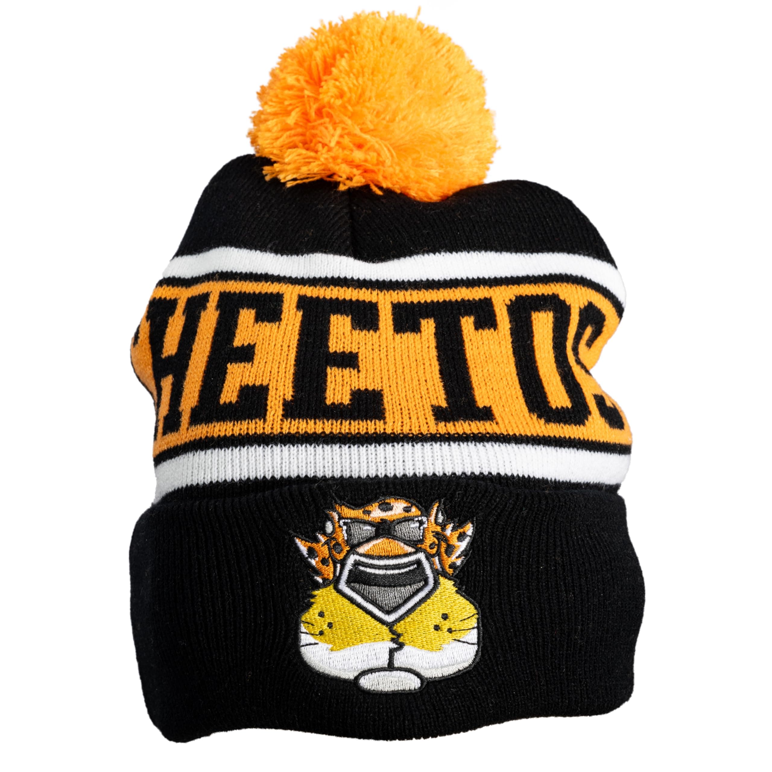 Chester Cheetos Beanie Hat Fire Breather Pom Winter Cuffed Beanies