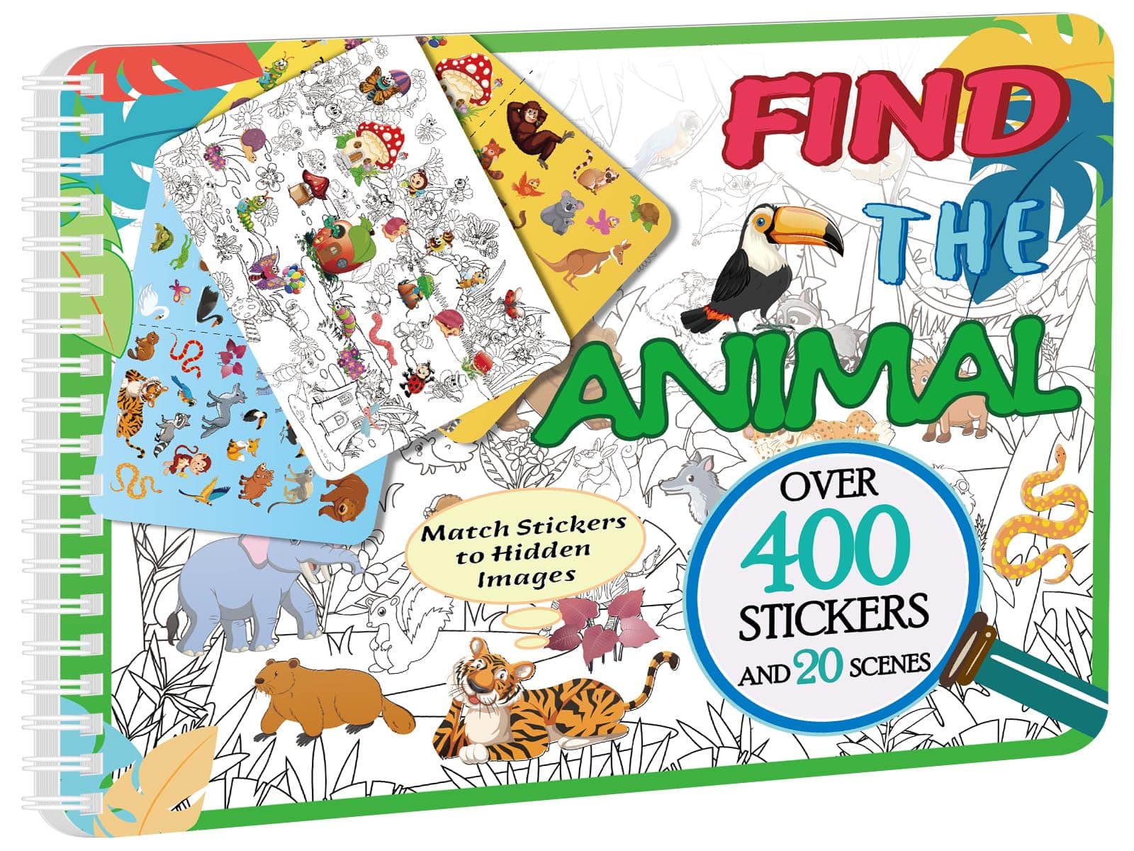 Find The Animal Sticker Book, Sticker Book for Kids, Include 20 Theme, Over 400 Animal Stickers for Kids, Toddler Educational Toys
