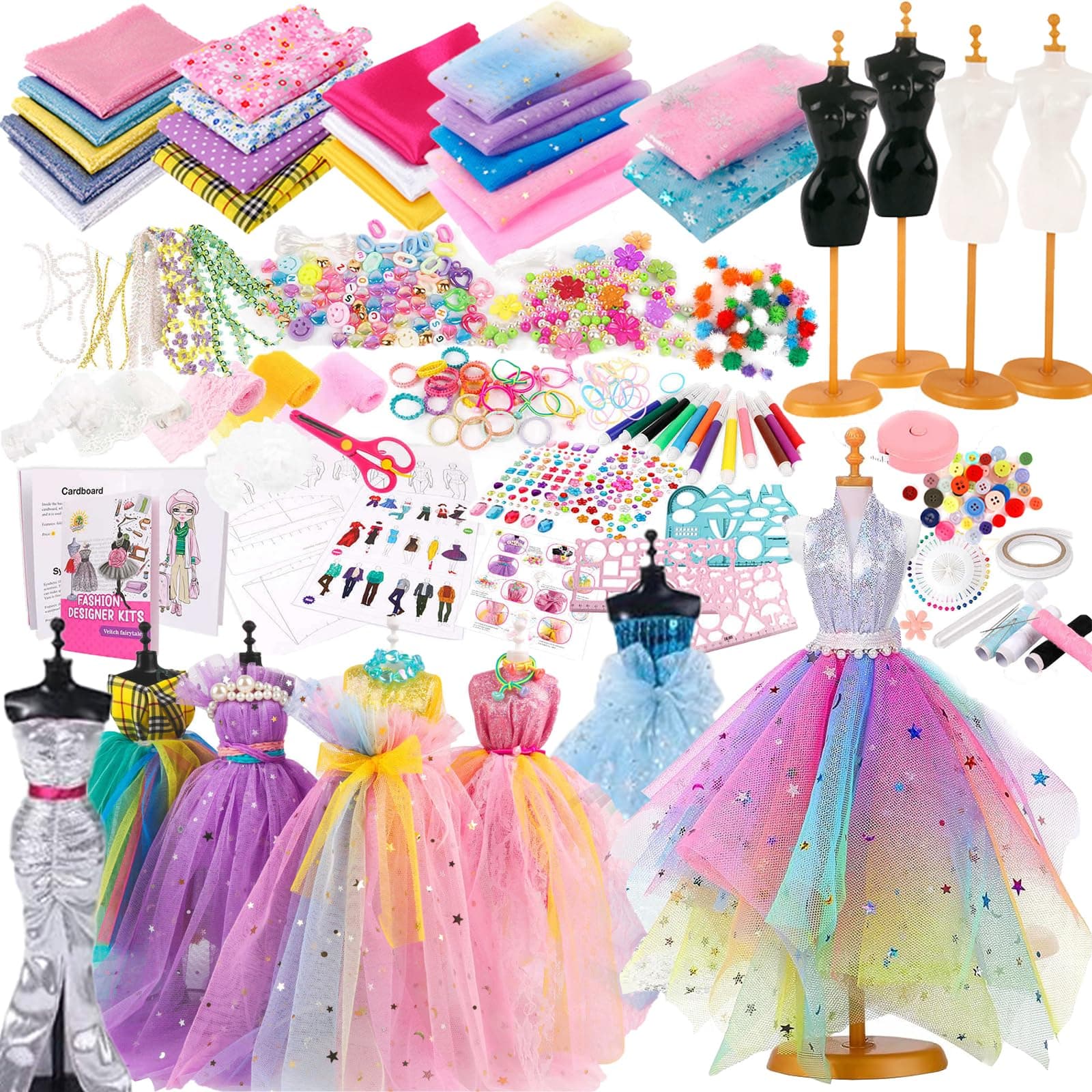 639 Pcs Fashion Designer Kit for Girls with 4 Mannequins - Creativity DIY Arts and Crafts Kit Educational Toys - Sewing Kit for Kids Ages 6-12 - Teen Girls Kids Birthday Gift Age 6 7 8 9 10 11 12+