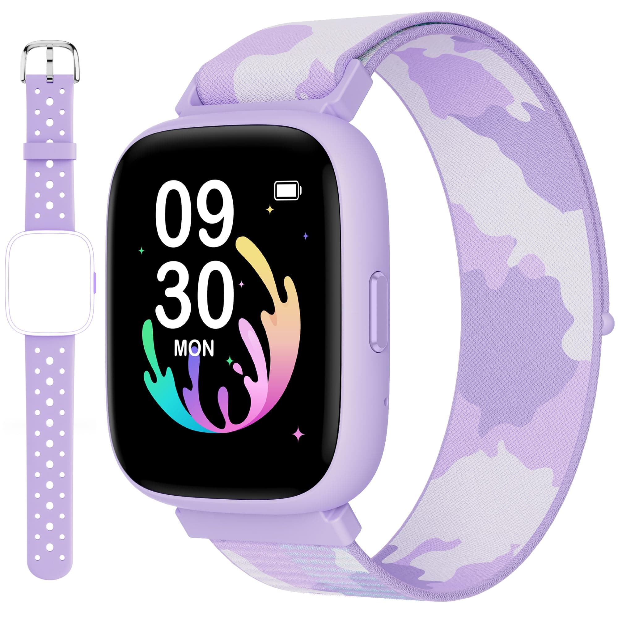 BIGGERFIVE Smart Watch for Kids, 1.8" Fitness Tracker Watch Pedometer, Heart Rate, Sleep Monitor, IP68 Waterproof, Calorie Step Counter, Puzzle Game with/Without APP for Girls Teens 5-16, 2 Straps