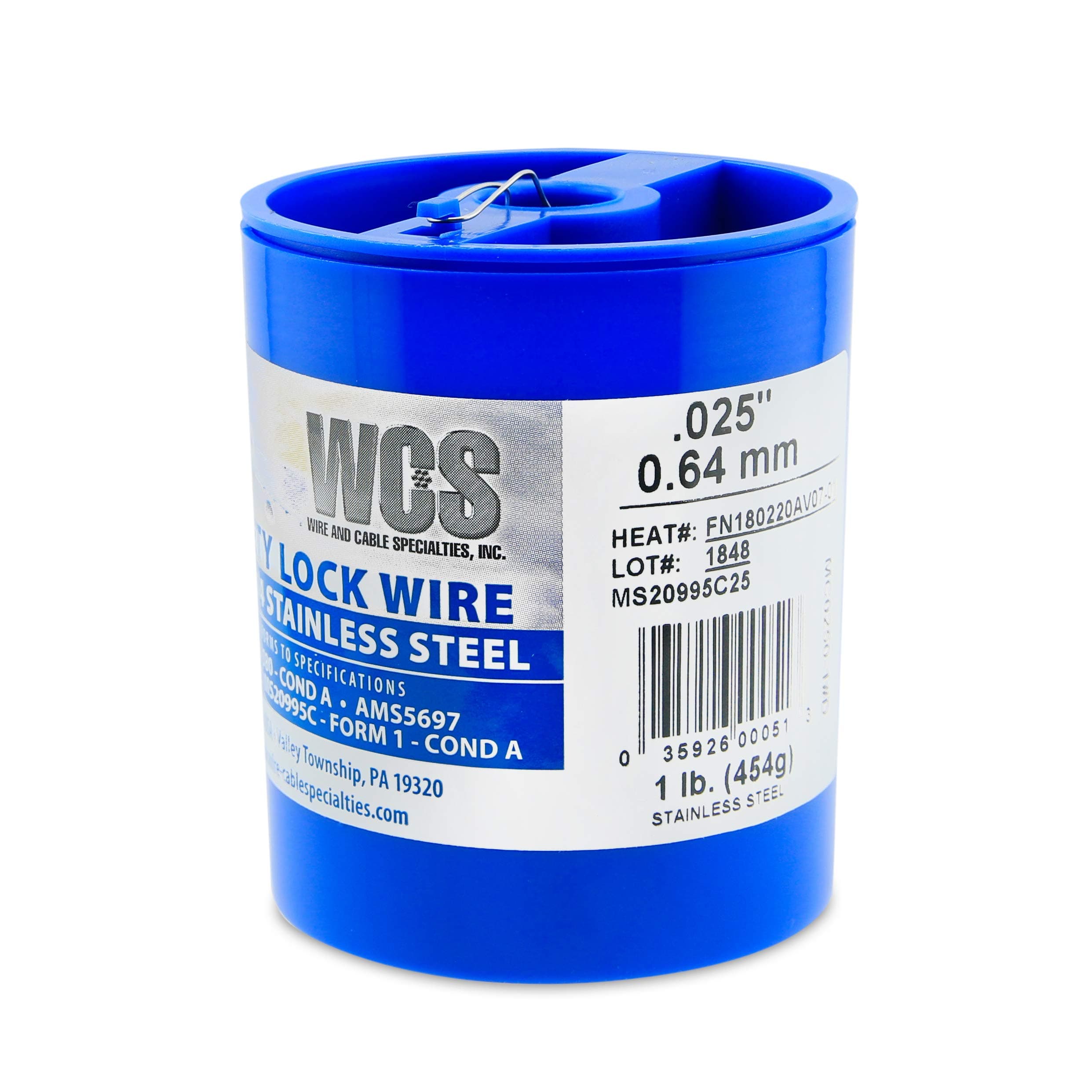Wire and Cable Specialties MC0250-1#D .025" Safety Lockwire (MS20995C25 0.63 mm, 1 lb 0.45 kg Disp., appx 595 ft 82 m)