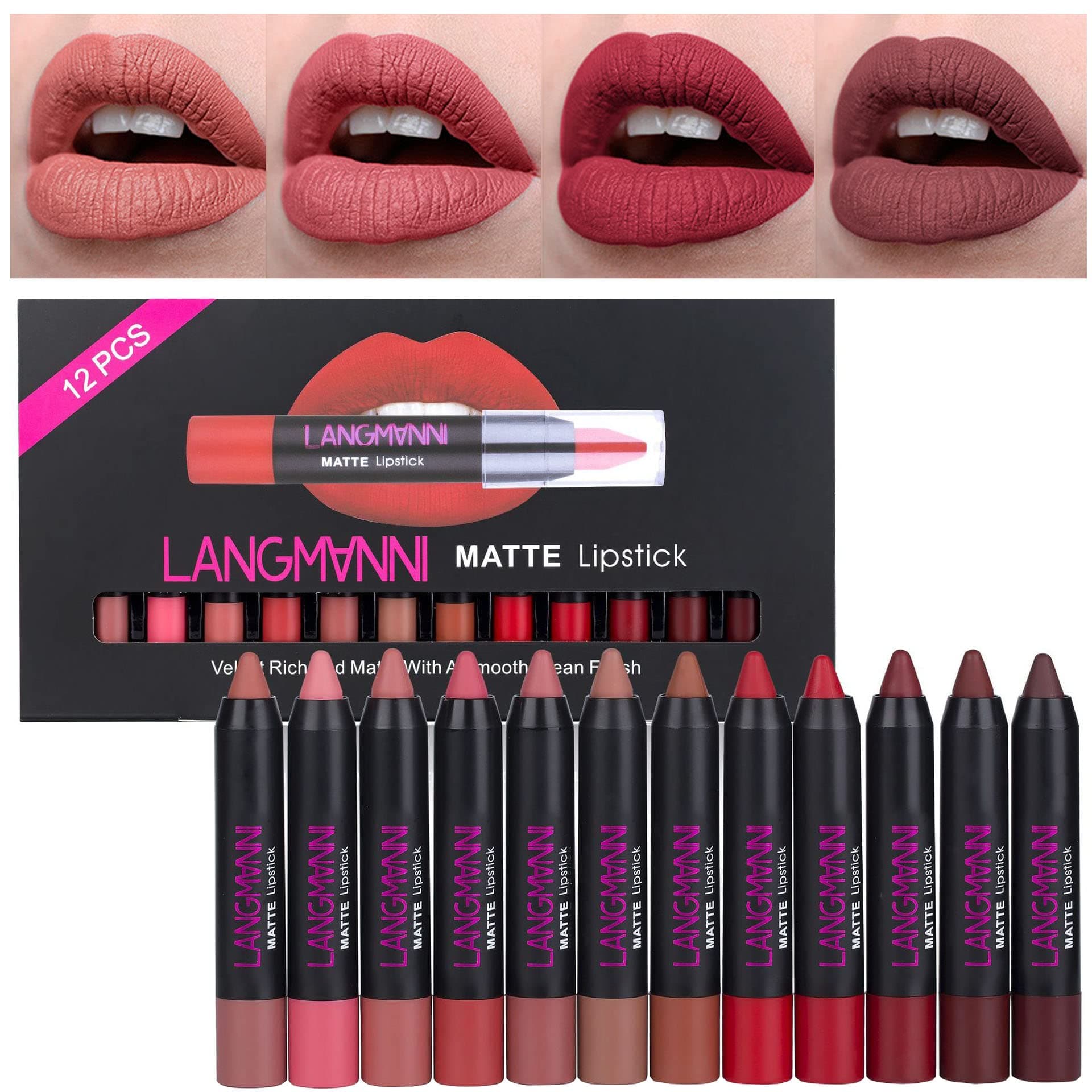 Velvet Matte Lip Pencil Long Lasting Waterproof Lipstick Set Moisturizing Lipstick Pen Makeup Cosmetic Lip Liner with Gift Box