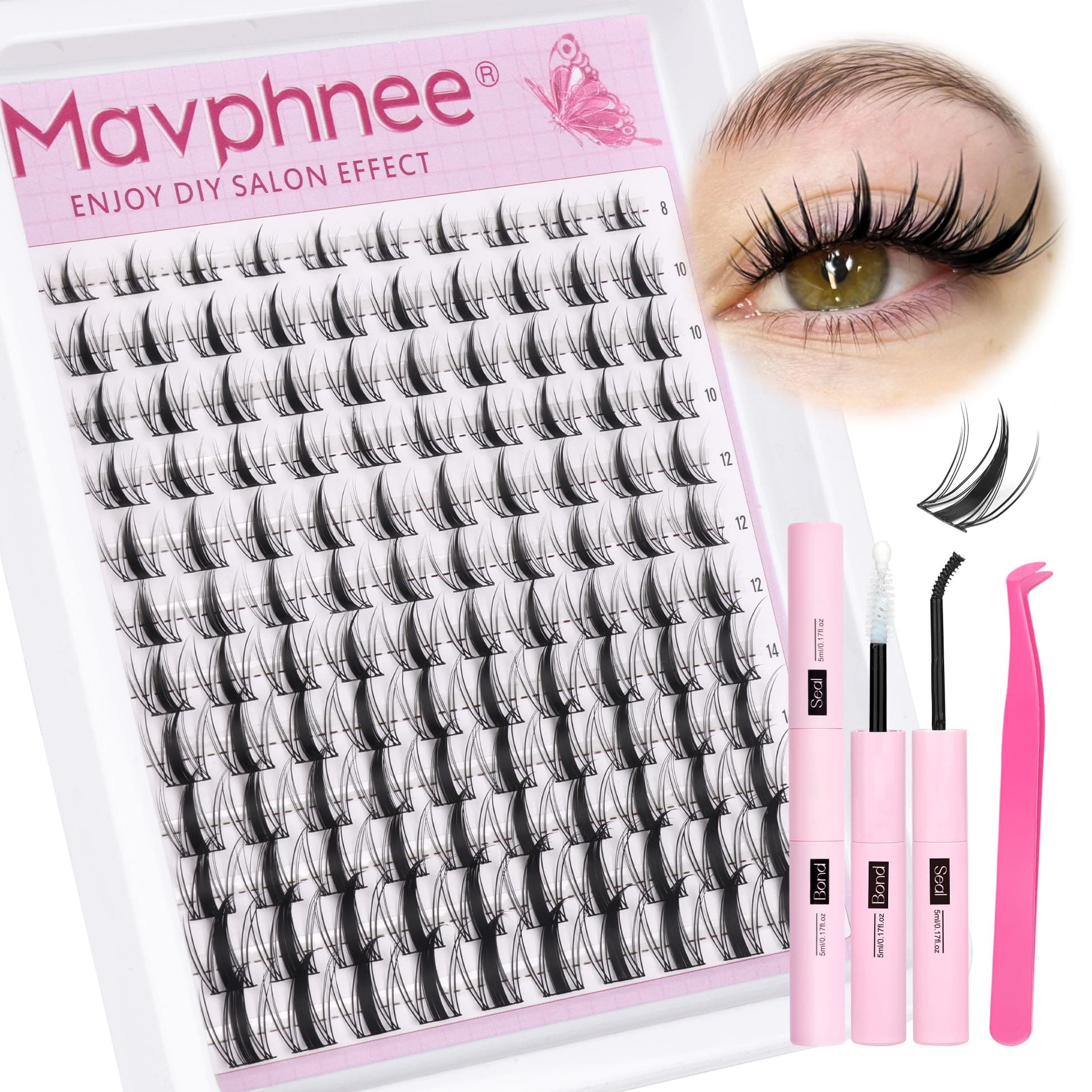 Manga Lash Clusters Kit Spiky Cluster Eyelash Extensions Kit Anime Lashes Individuals Dramatic Lash Extensions Kit DIY at Home 8-16MM Cluster Lashes Kit with Bond and Seal Waterproof and Tweezers