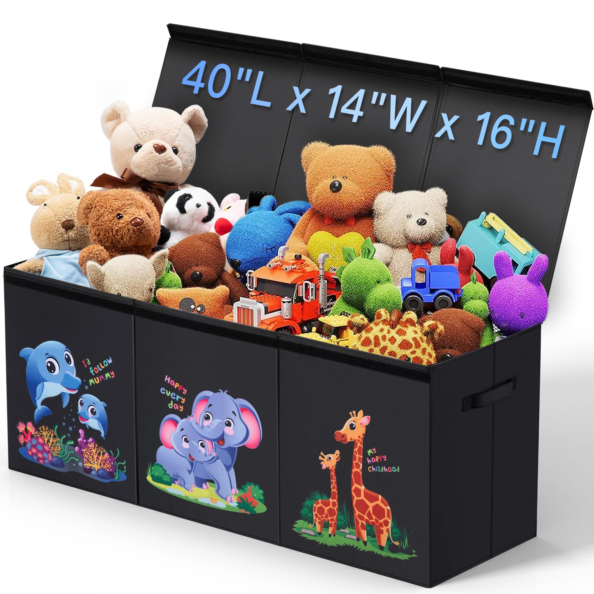 Large Toy Box Toy Chest Storage Organizer w/Removable Divider& Flip-Top Lid, Collapsible Sturdy Storage Bins Baskets, Toy Box for Kids, Toddler, Boys, Girls, Nursery, Playroom, Living Room, Closet