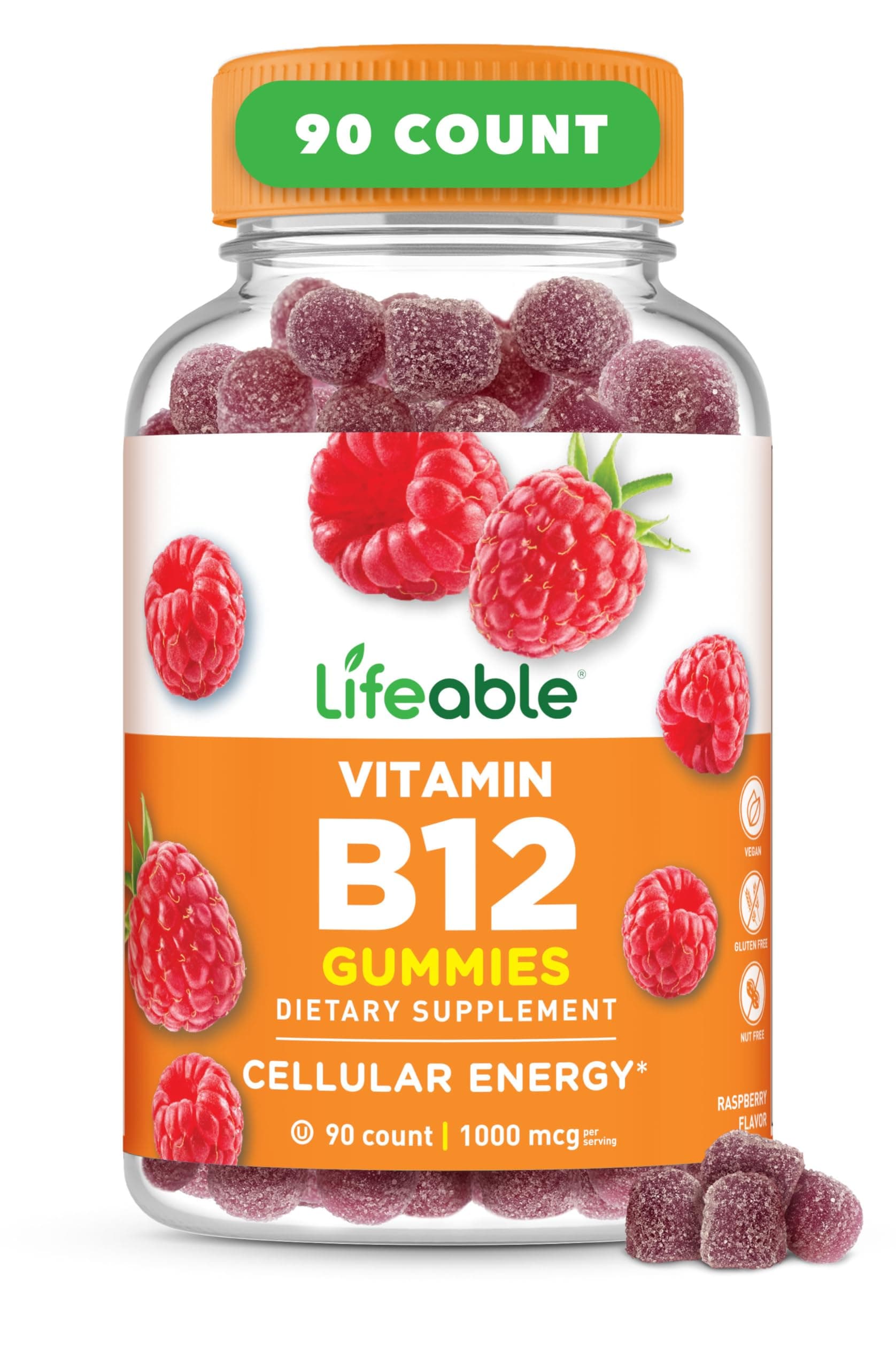 Lifeable Vitamin B12 Gummies for Adults | 1000 mcg | Great Tasting B12 Vitamins | Non-GMO, Vegan B12 | for Energy and Metabolism Support | 90 Gummies