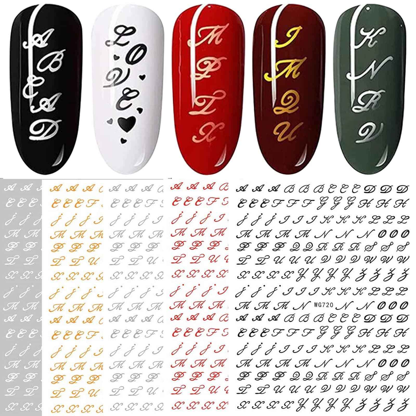 6 Sheets Old Letters Nail Art Stickers Decals Self-Adhesive Old Alphabet Numbers Nail Supplies Nail Art Design Decoration Accessories