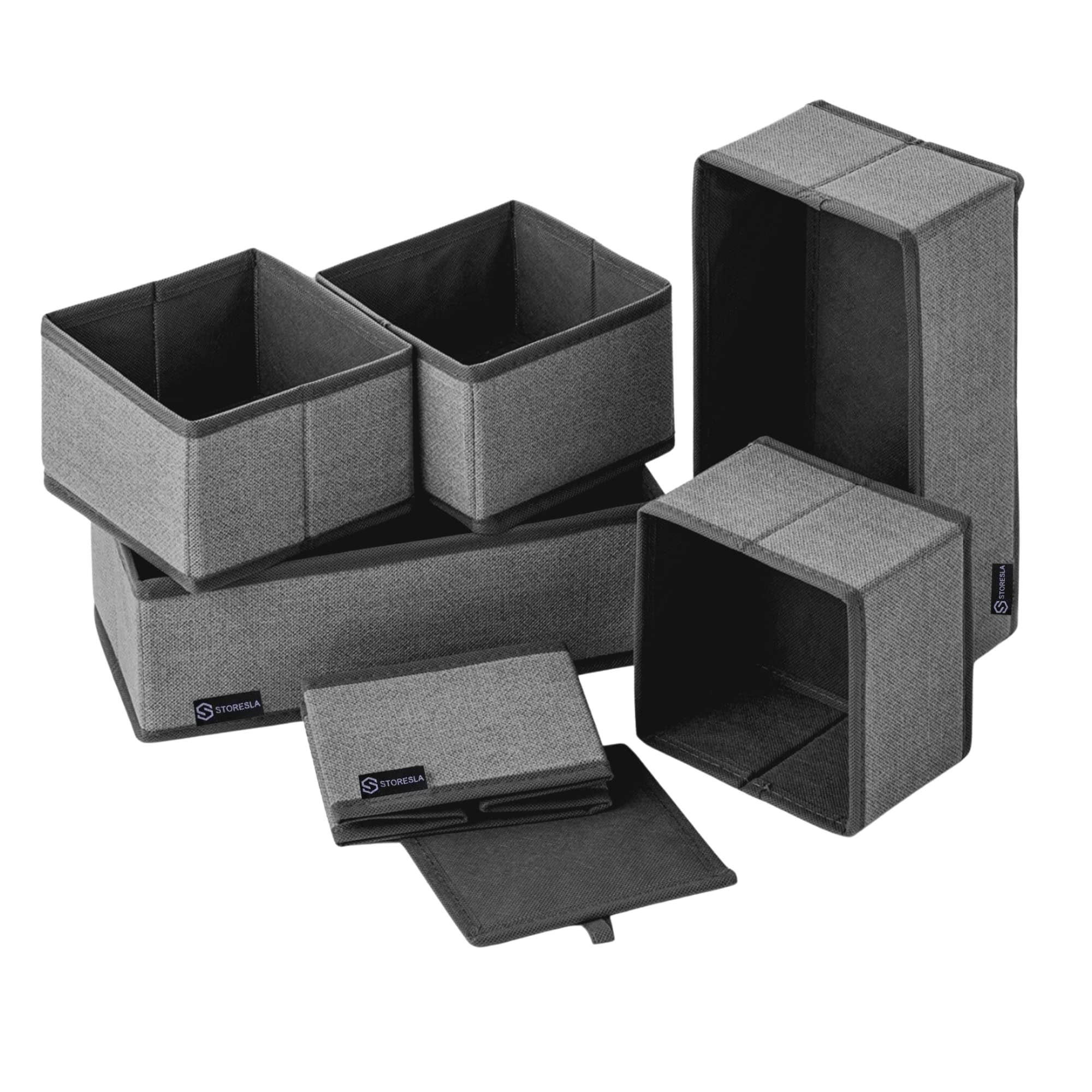 6-PCS Drawer Organizer for Clothes & Jewelry - Foldable Wardrobe Storage Organizer for Pants Underwear Bra Jeans Skirts Socks Bras Panties Jeans & Scarf, Closet Organizer Drawer Divider (6PC GREY)