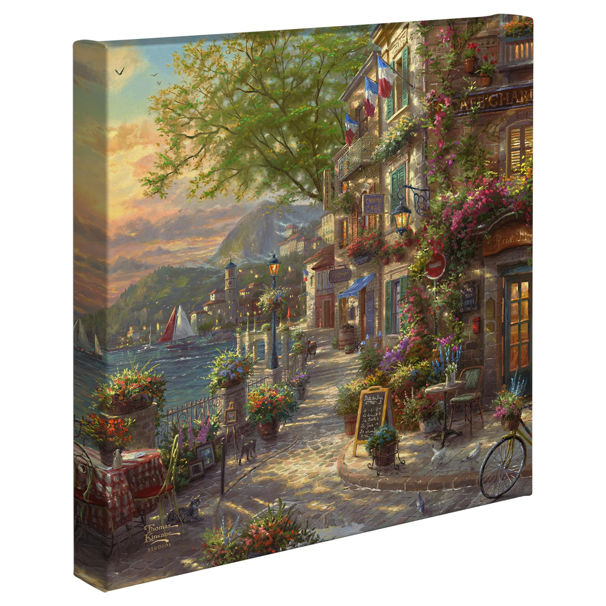 French Riviera Café 14" x 14" Gallery Wrapped Canvas Art | Frameless Room Wall Art | Certificate of Authenticity Included