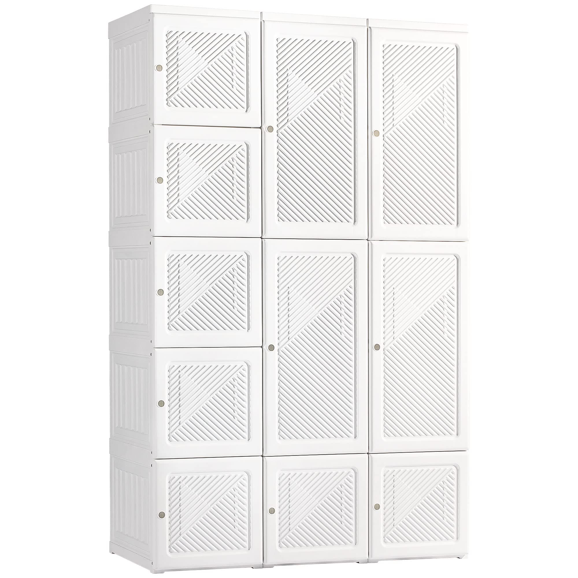 HOMCOMPortable Wardrobe Closet, Folding Bedroom Armoire, Clothes Storage Organizer with 8 Cube Compartments, 2 Hanging Rods, 11 Magnet Doors, White