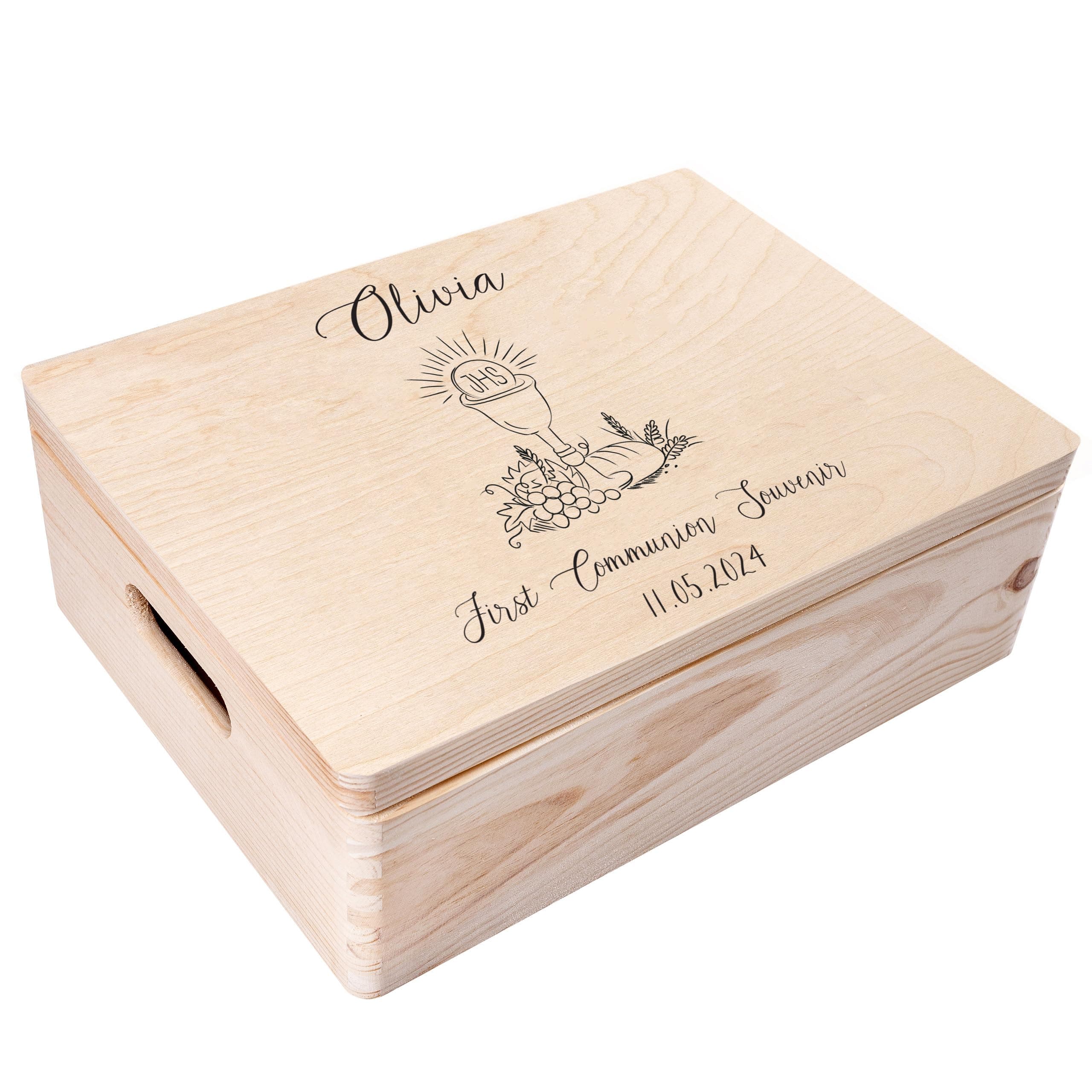 Creative Deco Personalised First Holy Communion/Confirmation Gift for Girls or Boys | Unique Custom Boxes | Customised Wooden Storage Box with Hinged Lid | Perfect as a Keepsake or Decoration